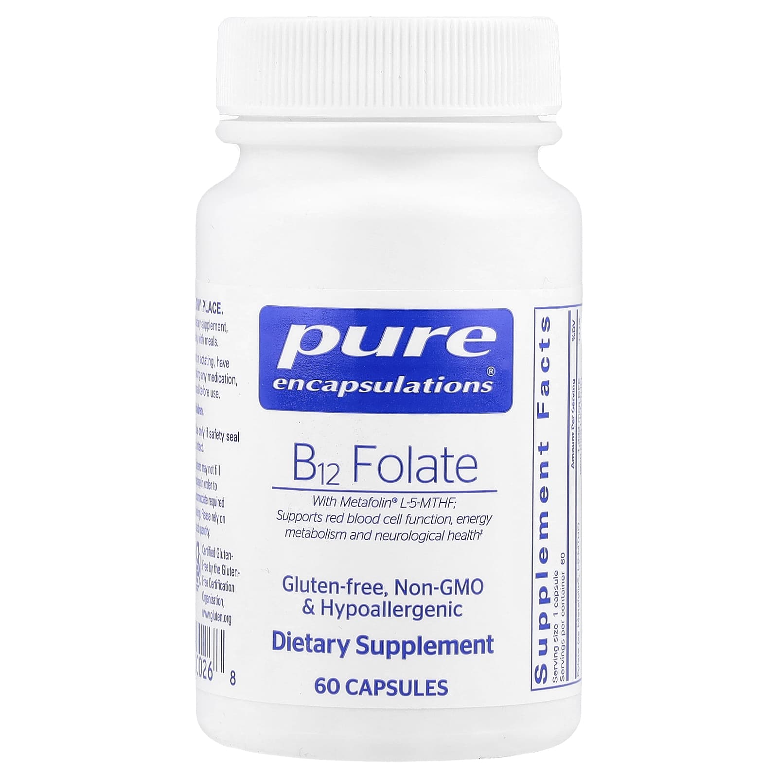 Pure Encapsulations, B12 Folate, 60 Capsules UPC 766298000268 | HiLife Vitamins