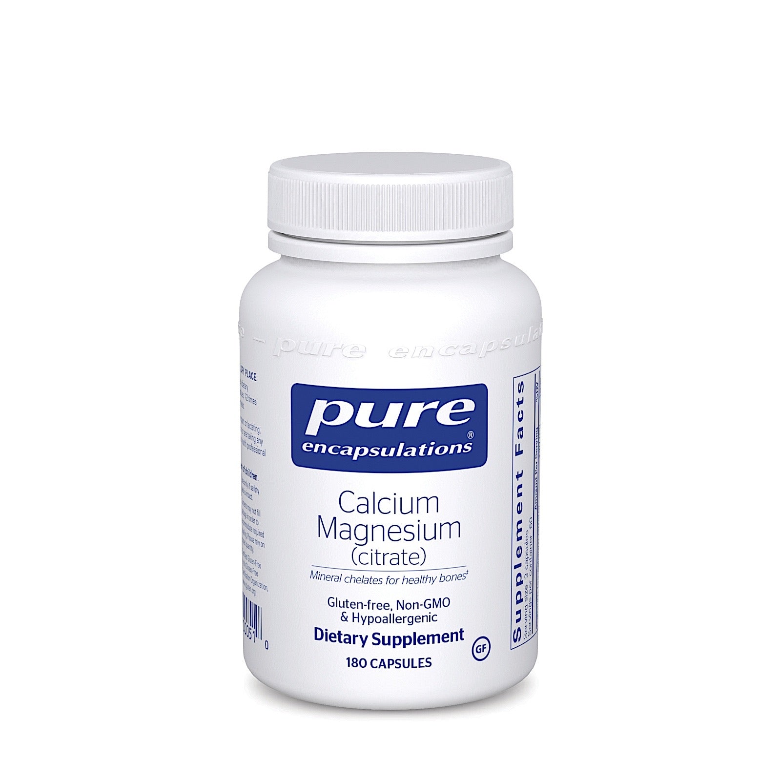 Pure Encapsulations, Calcium Magnesium Citrate 80 mg, 180 Capsules UPC 766298000510 | HiLife Vitamins
