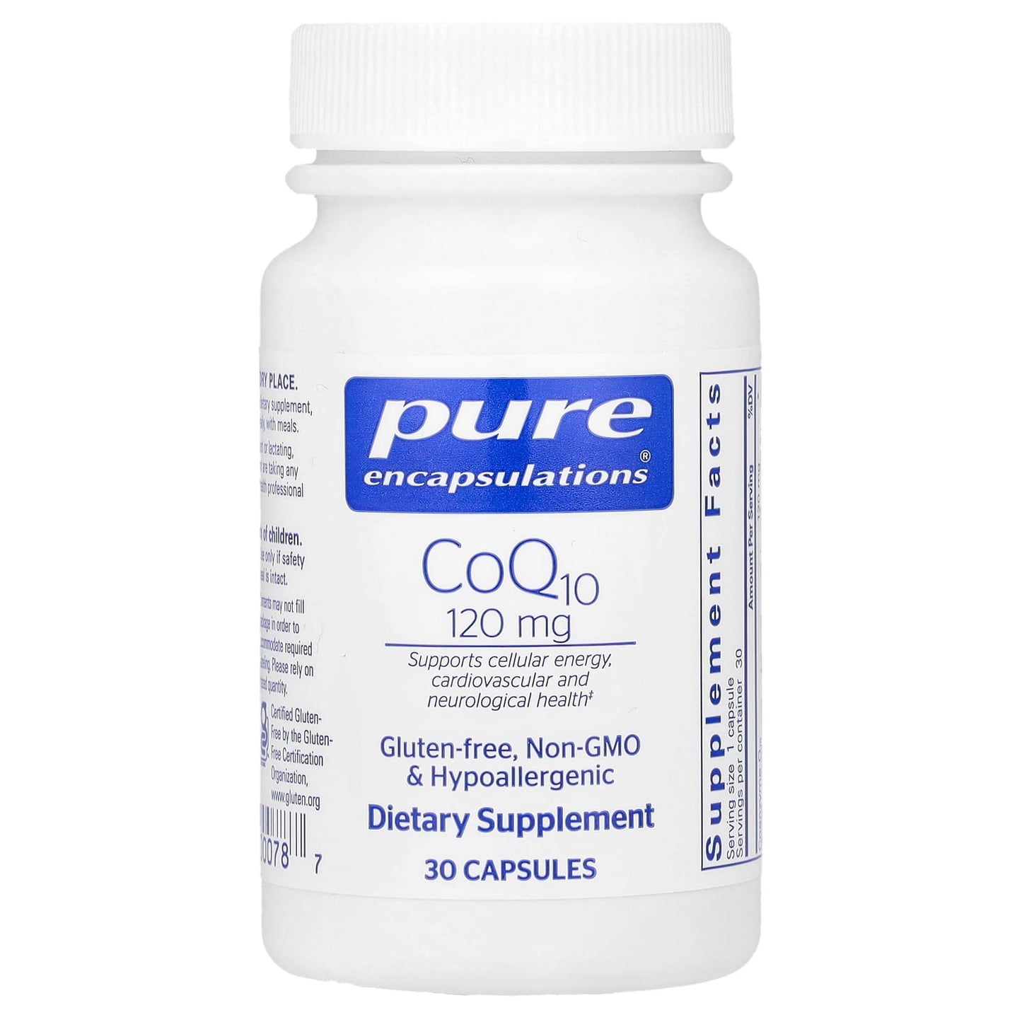 Pure Encapsulations, CoQ10 120 mg, 30 Capsules UPC 766298000787 | HiLife Vitamins