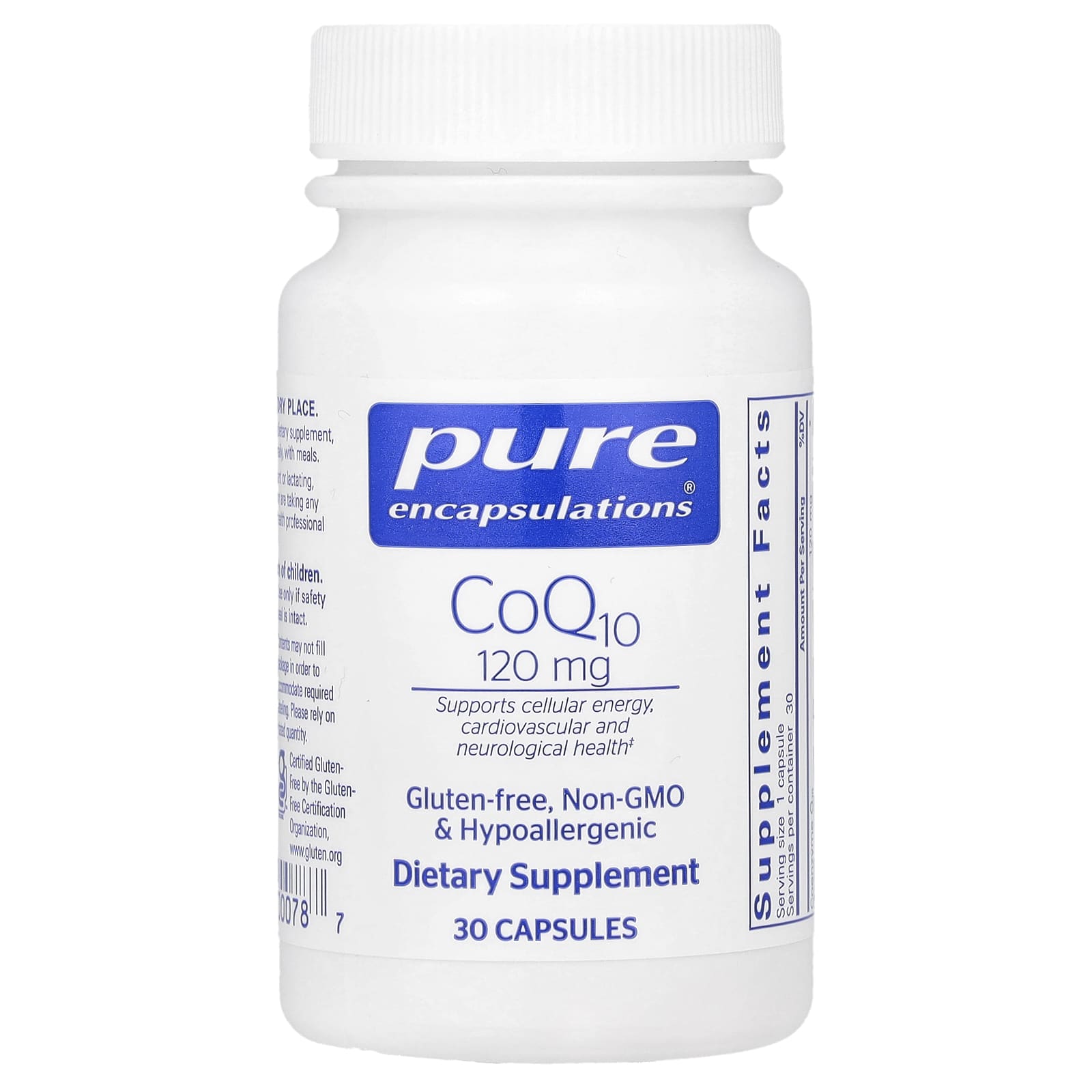 Pure Encapsulations, CoQ10 120 mg, 30 Capsules UPC 766298000787 | HiLife Vitamins