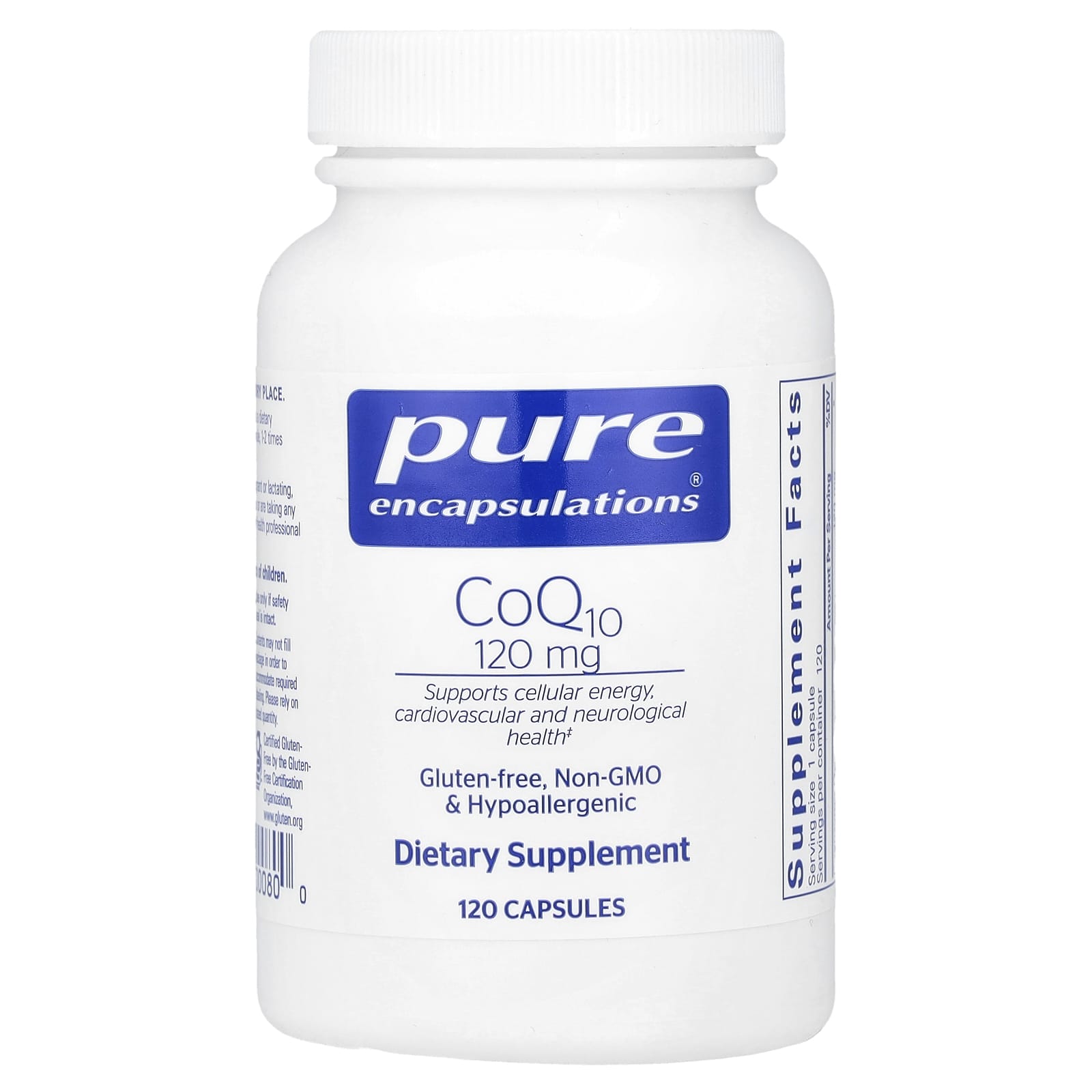 Pure Encapsulations, CoQ10 120 mg, 120 Capsules UPC 766298000800 | HiLife Vitamins