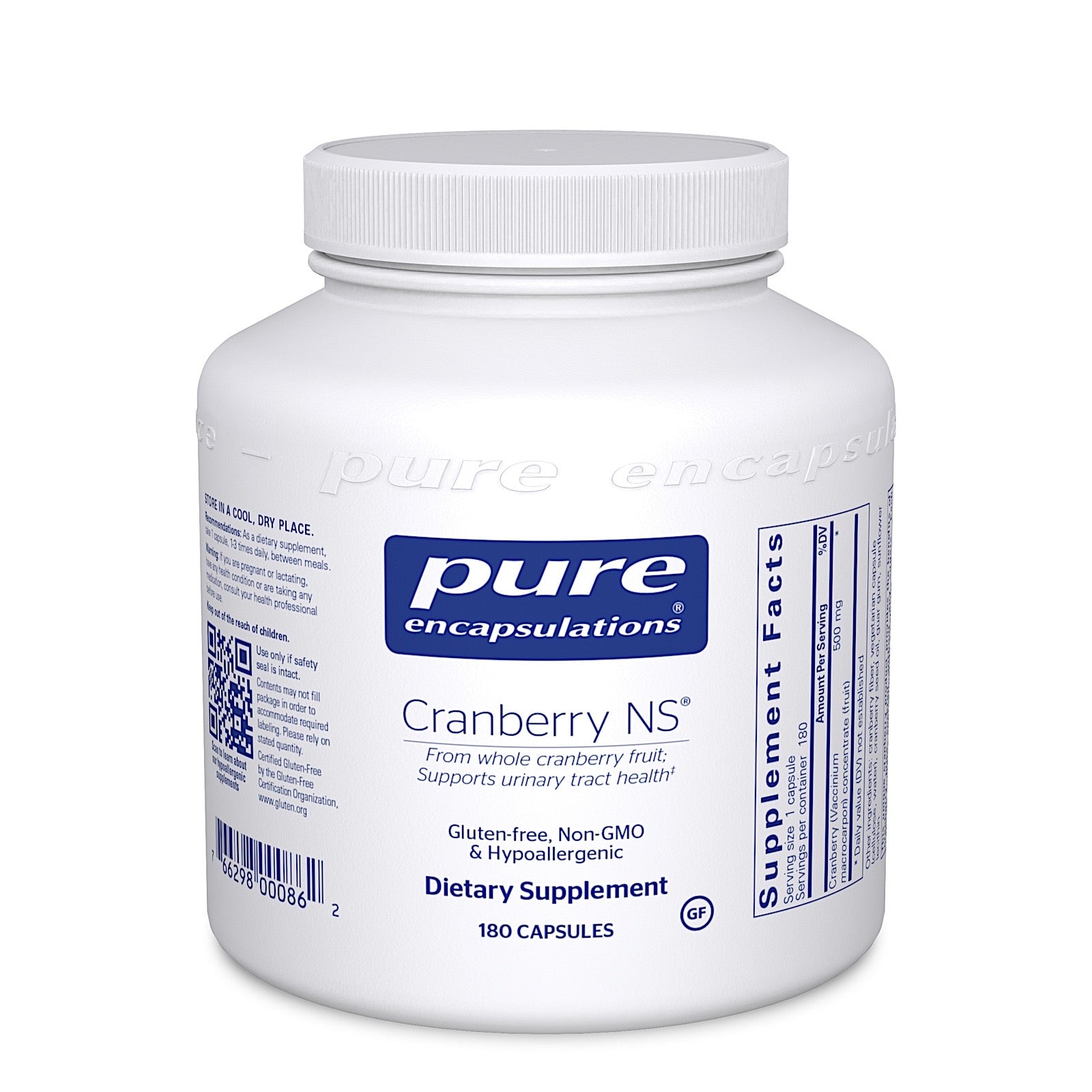 Pure Encapsulations, Cranberry NS 500 mg, 180 Capsules UPC 766298000862 | HiLife Vitamins