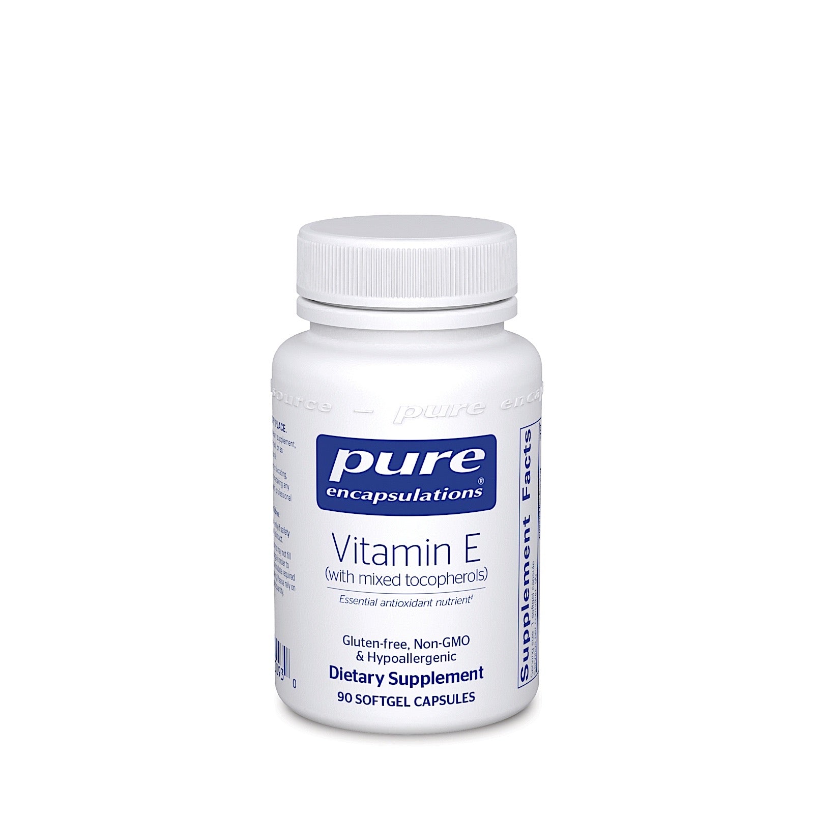 Pure Encapsulations, Vitamin E (with mixed tocopherols), 90 Softgels UPC 766298000930 | HiLife Vitamins
