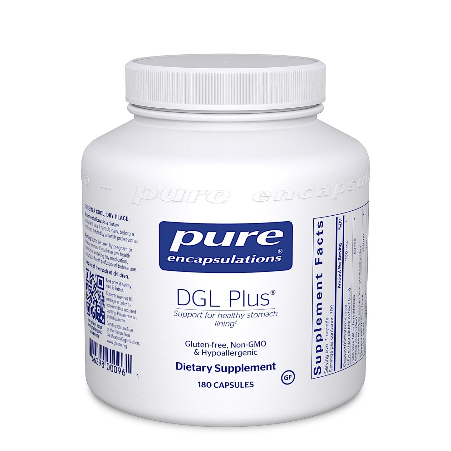 Pure Encapsulations, DGL Plus, 180 Capsules UPC 766298000961 | HiLife Vitamins
