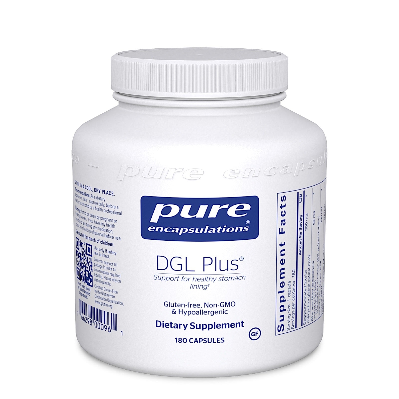 Pure Encapsulations, DGL Plus, 180 Capsules UPC 766298000961 | HiLife Vitamins