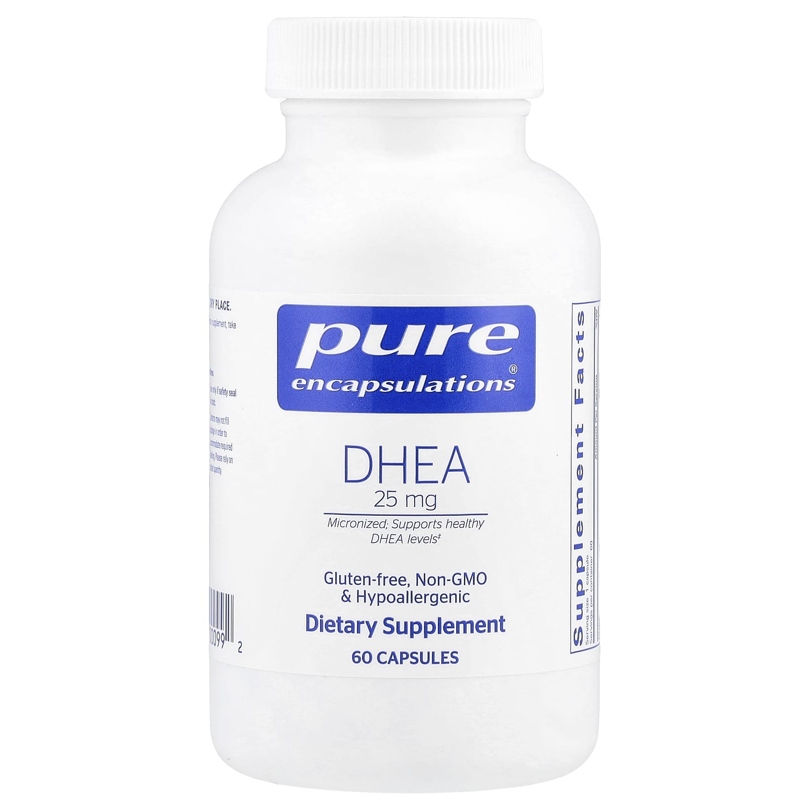 Pure Encapsulations, DHEA 25 mg, 60 Capsules UPC 766298000992 | HiLife Vitamins