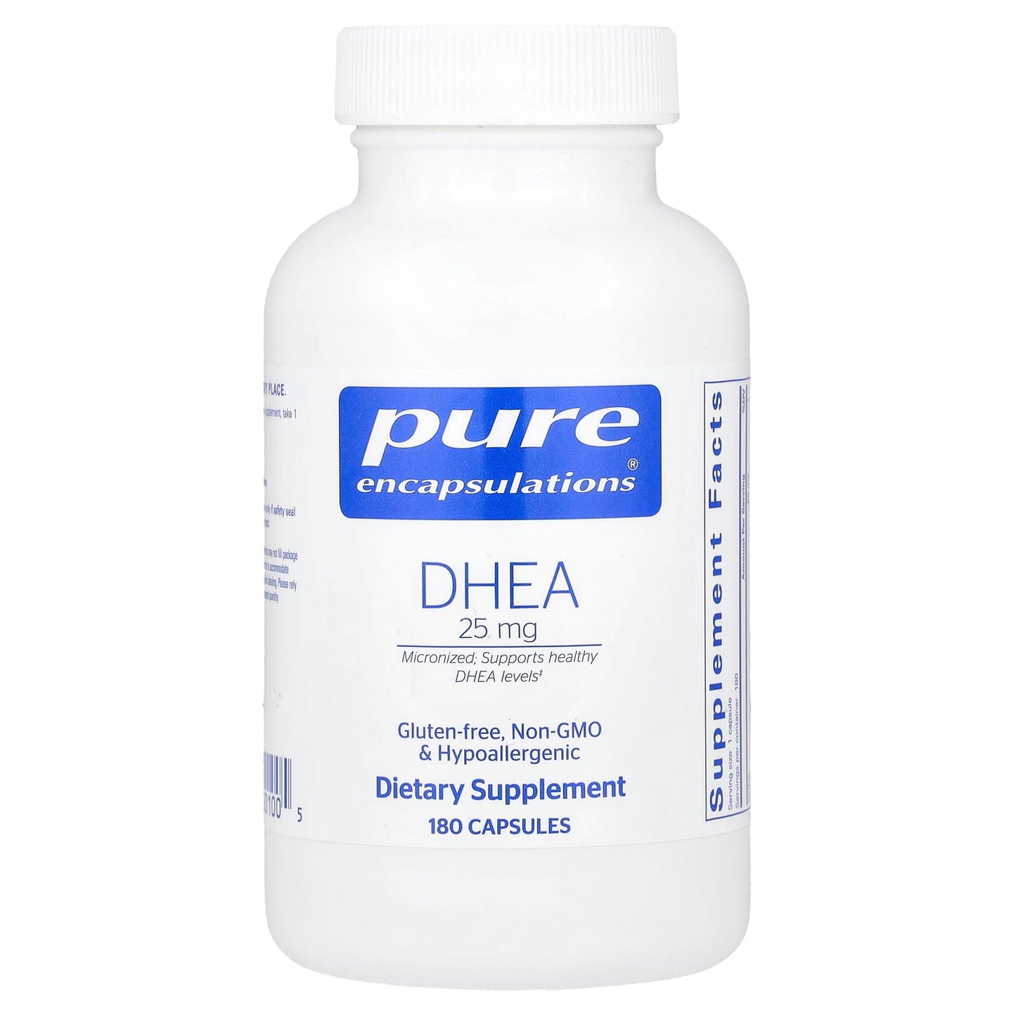 Pure Encapsulations, DHEA 25 mg, 180 Capsules UPC 766298001005 | HiLife Vitamins