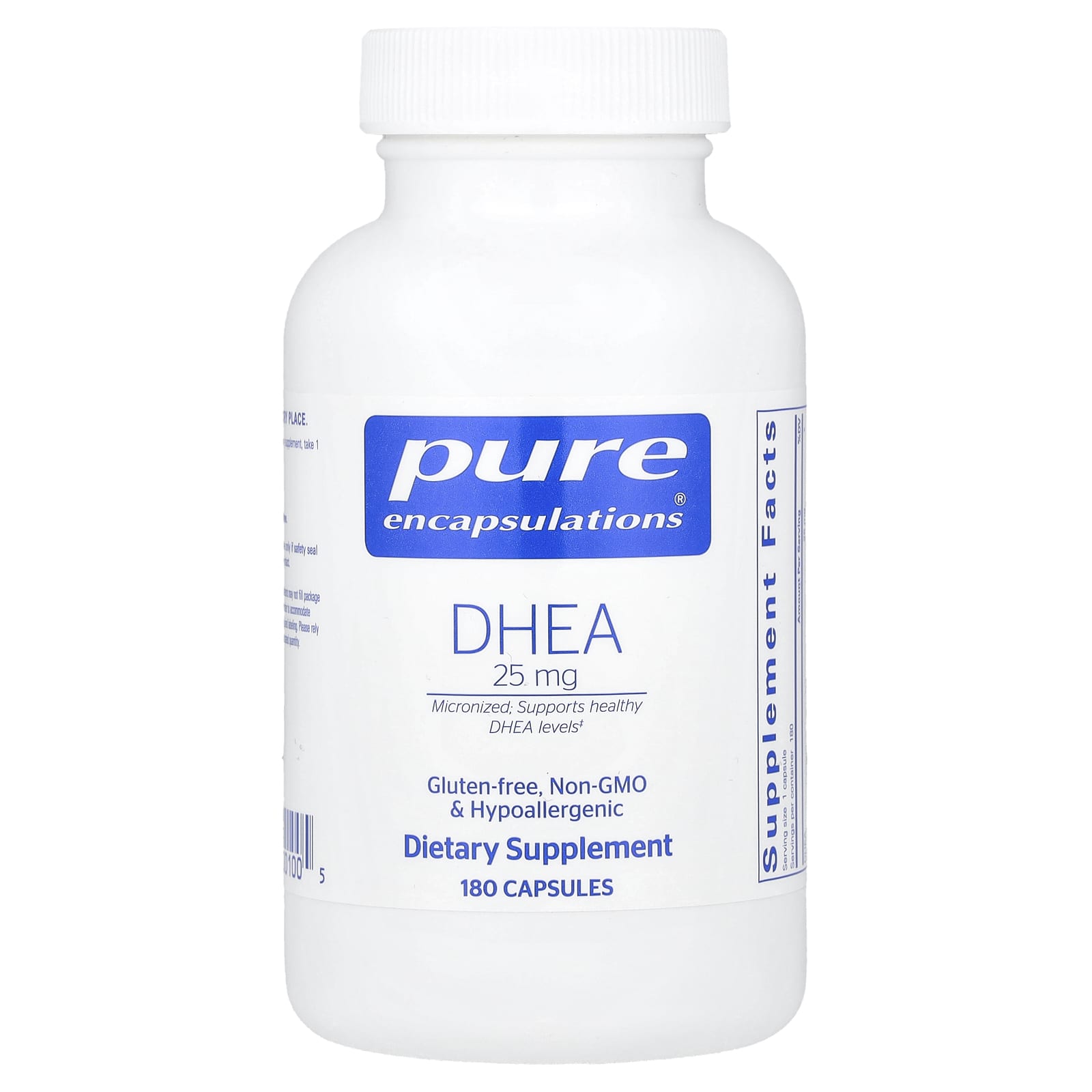 Pure Encapsulations, DHEA 25 mg, 180 Capsules UPC 766298001005 | HiLife Vitamins
