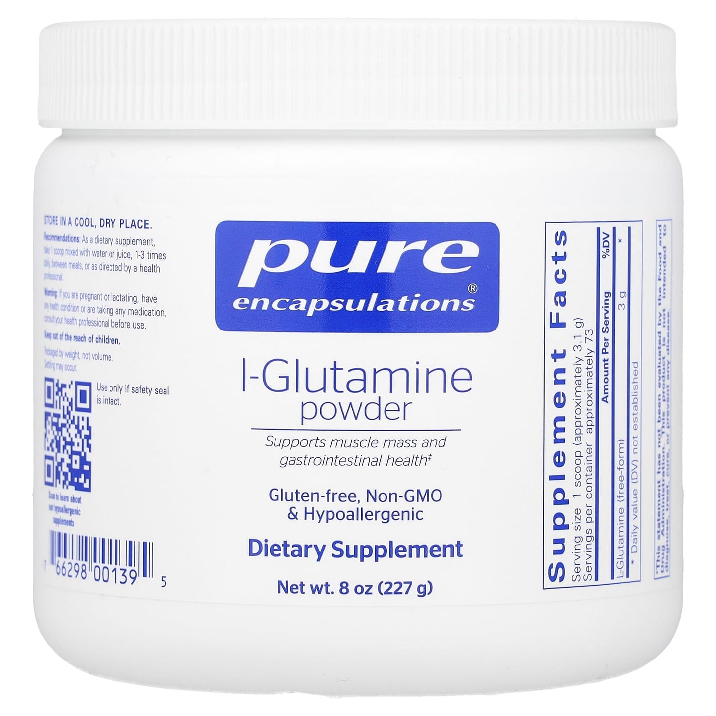 Pure Encapsulations, L-Glutamine Powder, 8 Oz UPC 766298001395 | HiLife Vitamins