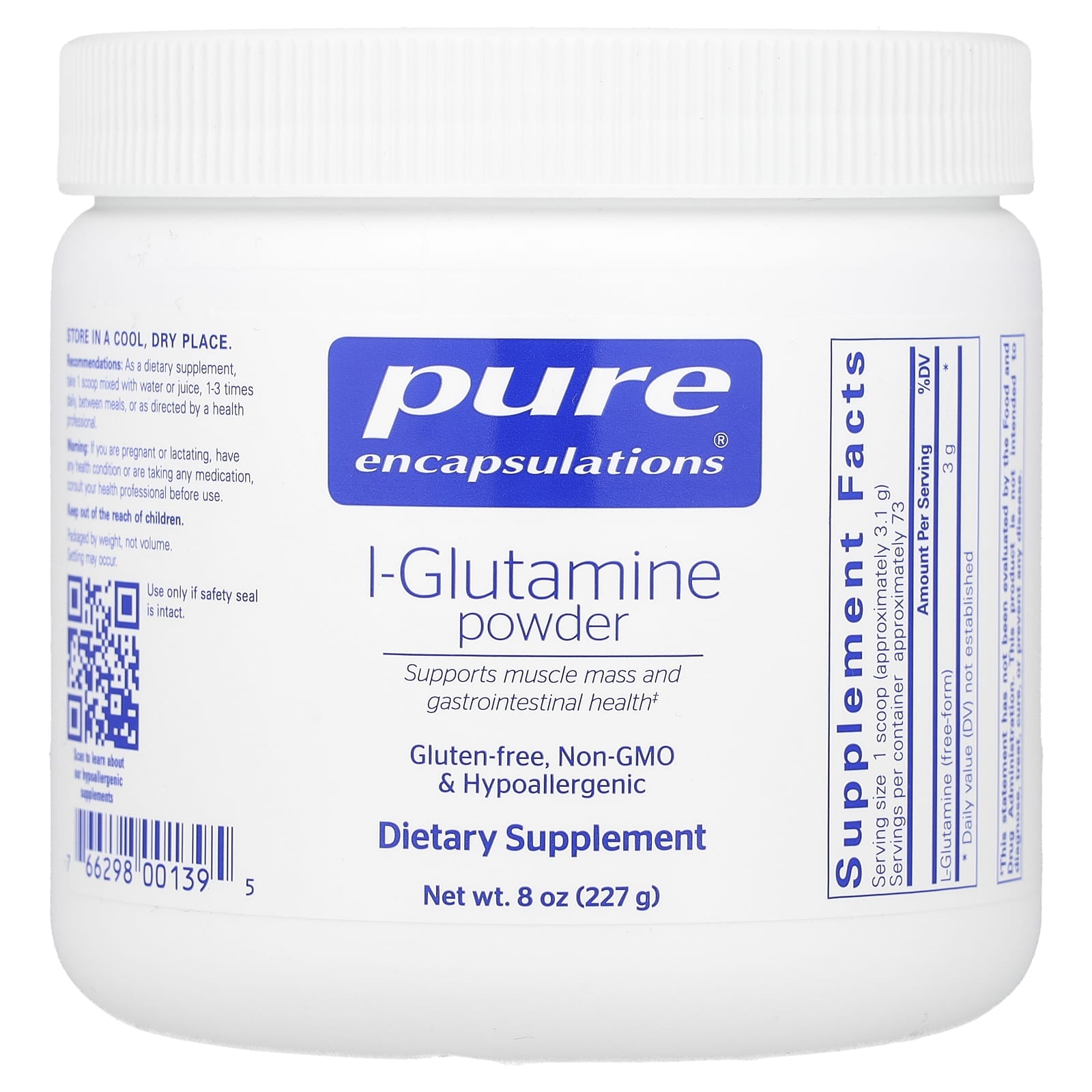 Pure Encapsulations, L-Glutamine Powder, 8 Oz UPC 766298001395 | HiLife Vitamins
