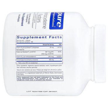 Pure Encapsulations, Homocysteine Factors, 180 Capsules UPC 766298001524 | Hilife Vitamins