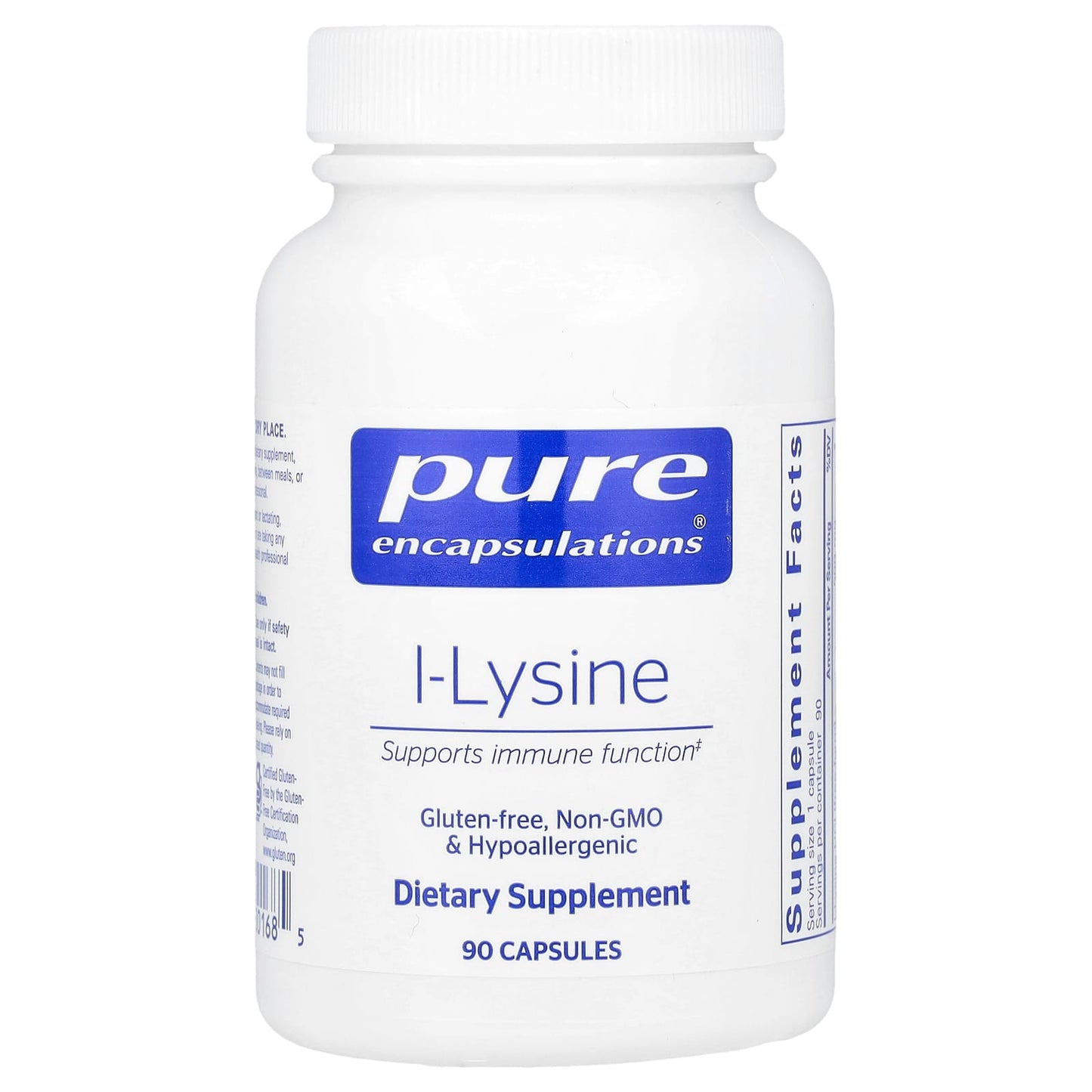 Pure Encapsulations, L-Lysine 500 mg, 90 Capsules UPC 766298001685 | HiLife Vitamins
