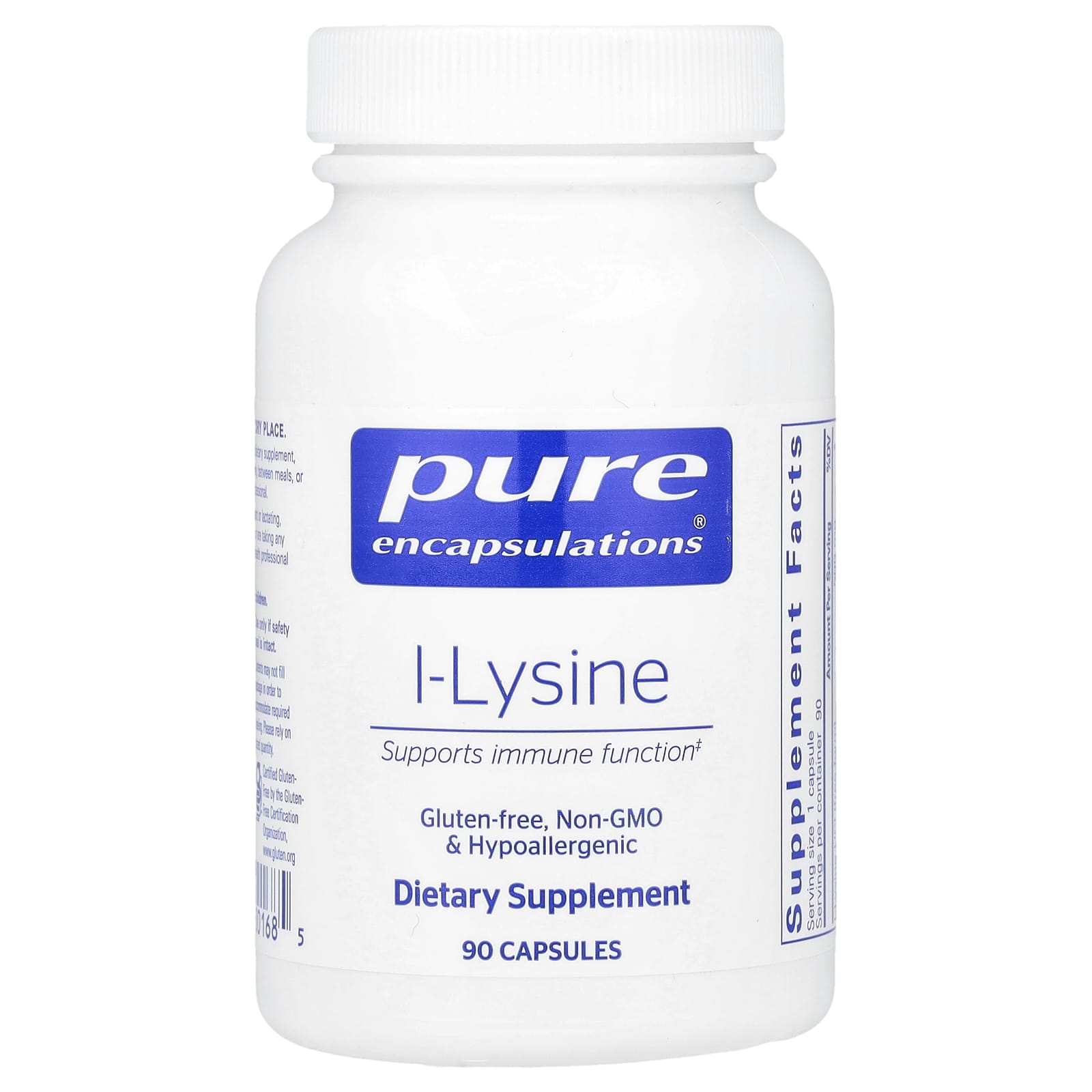 Pure Encapsulations, L-Lysine 500 mg, 90 Capsules UPC 766298001685 | HiLife Vitamins