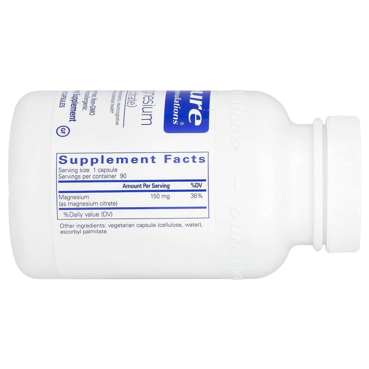 Pure Encapsulations, Magnesium Citrate 150 mg, 90 Capsules UPC 766298001722 | HiLife Vitamins