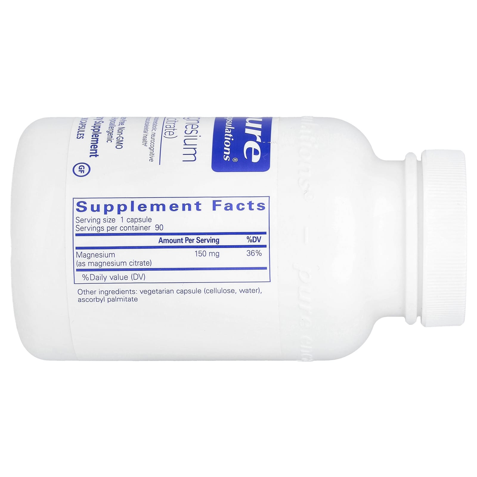 Pure Encapsulations, Magnesium Citrate 150 mg, 90 Capsules UPC 766298001722 | HiLife Vitamins