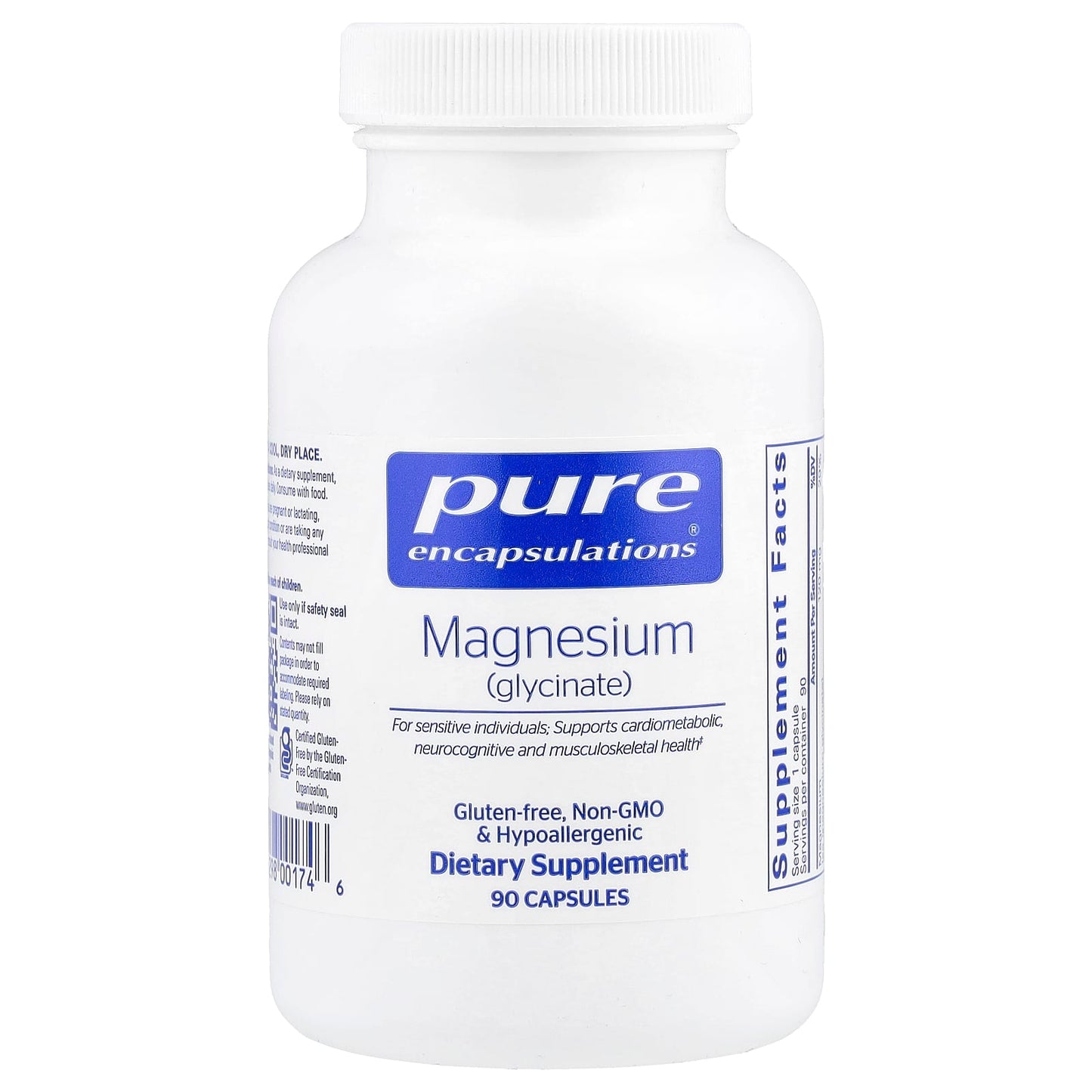 Pure Encapsulations, Magnesium Glycinate 120 mg, 90 Capsules UPC 766298001746 | HiLife Vitamins