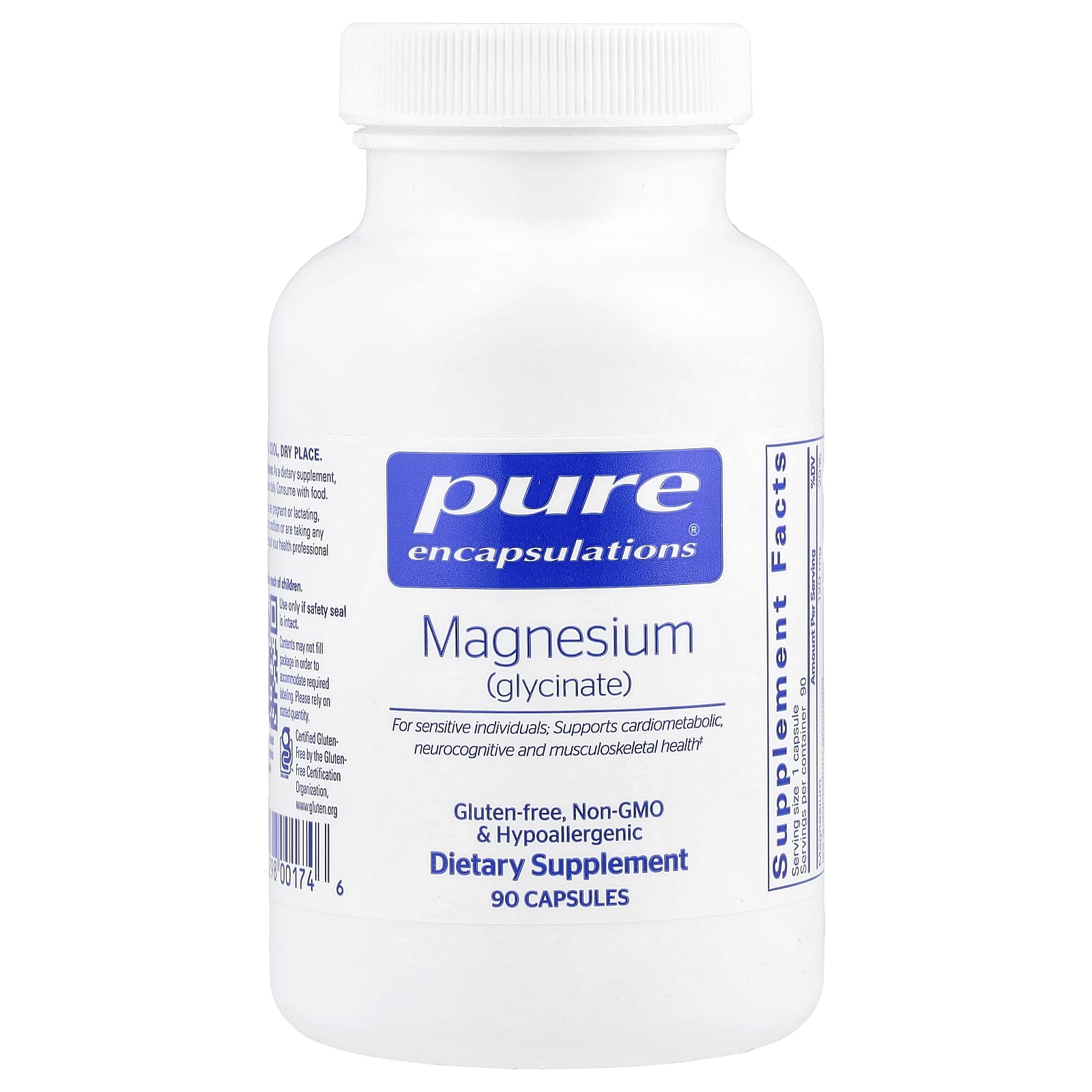 Pure Encapsulations, Magnesium Glycinate 120 mg, 90 Capsules UPC 766298001746 | HiLife Vitamins