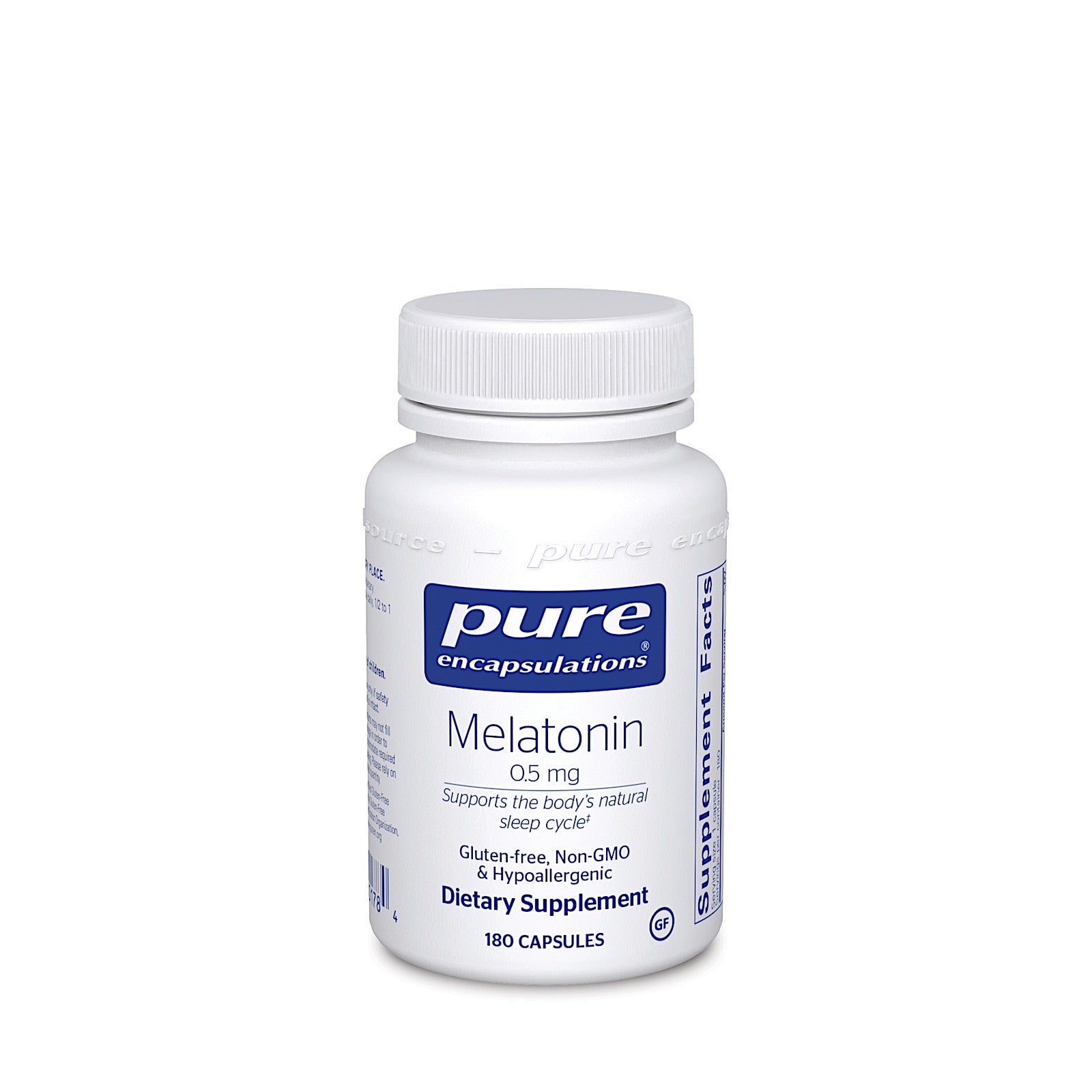 Pure Encapsulations, Melatonin 0.5 mg, 180 Capsules UPC 766298001784 | HiLife Vitamins