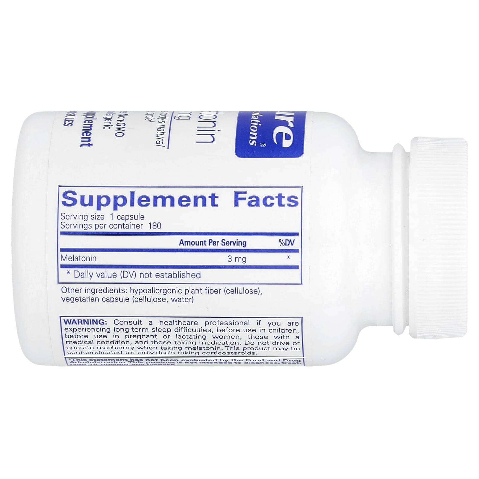 Pure Encapsulations, Melatonin 3 mg, 180 Capsules UPC 766298001814 | HiLife Vitamins