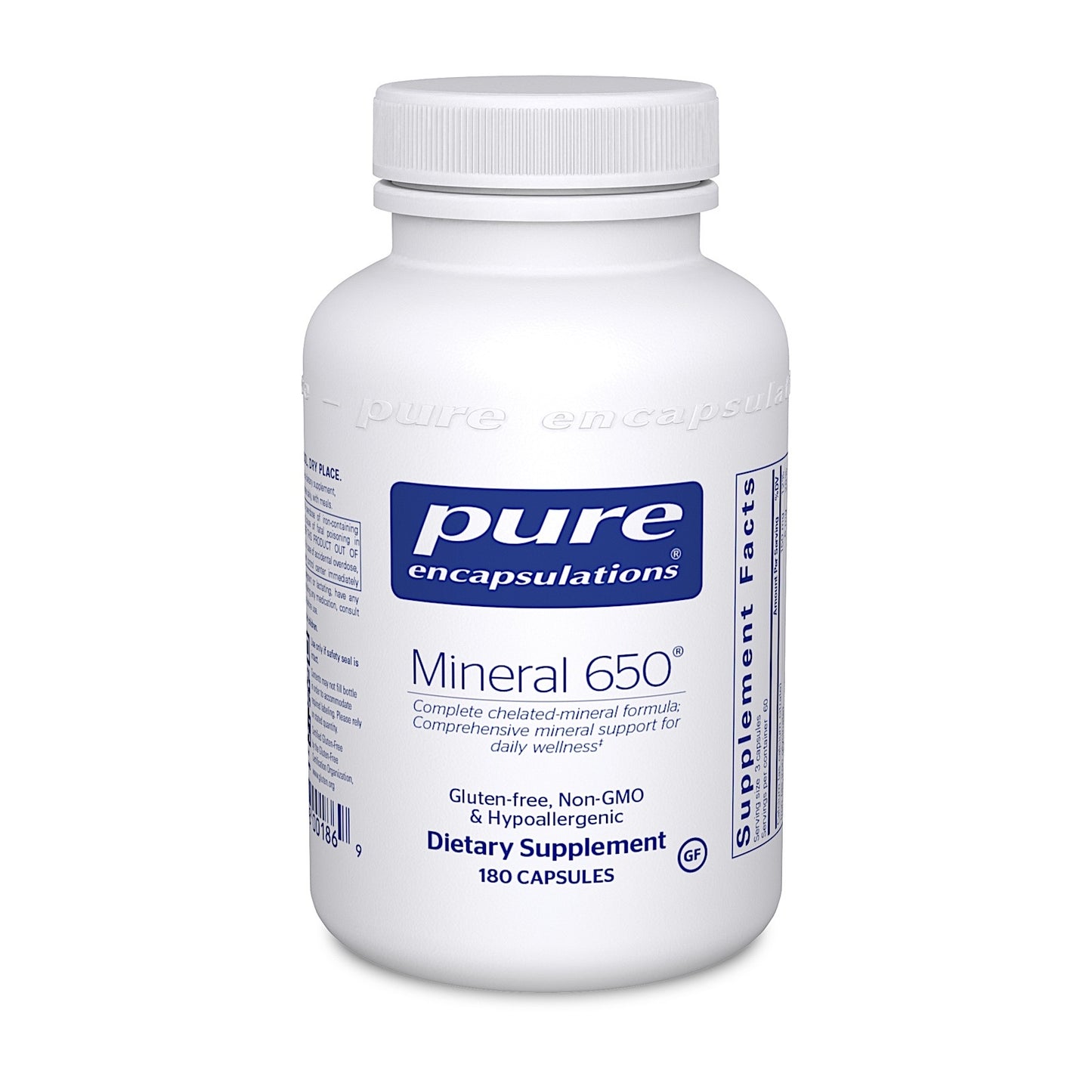 Pure Encapsulations, Mineral 650, 180 Capsules UPC 766298001869 | HiLife Vitamins