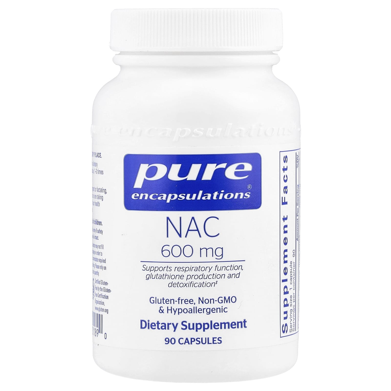 Pure Encapsulations, NAC 600 mg, 90 Capsules UPC 766298001890 | HiLife Vitamins