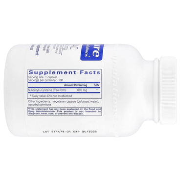 Pure Encapsulations, NAC 600 mg, 180 Capsules UPC 766298001906 | HiLife Vitamins