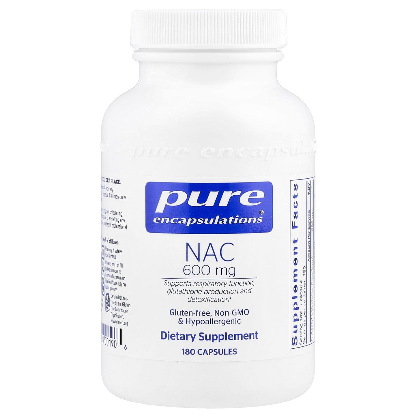 Pure Encapsulations, NAC 600 mg, 180 Capsules - 766298001906 | Hilife Vitamins