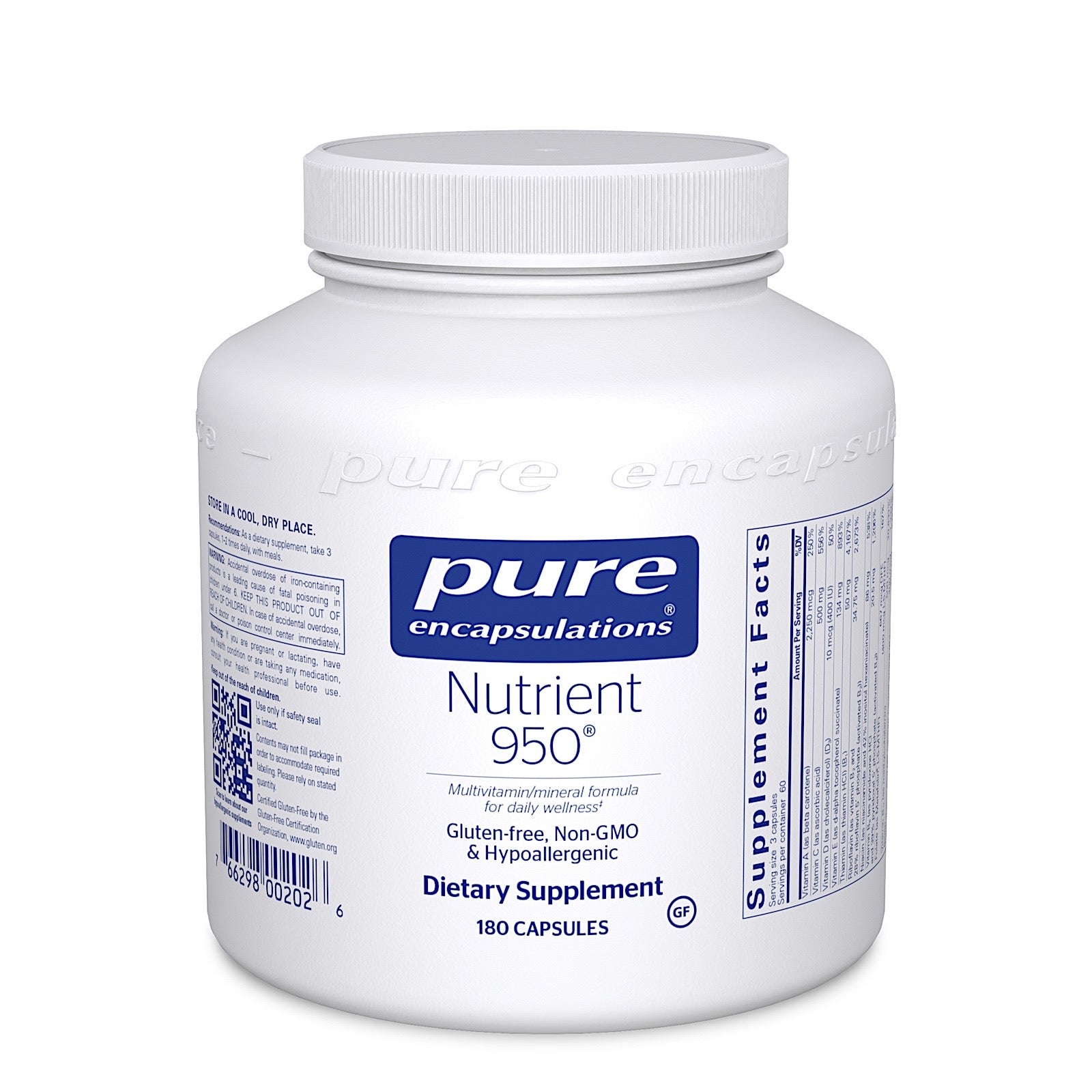 Pure Encapsulations, Nutrient 950, 180 Capsules UPC 766298002026 | HiLife Vitamins