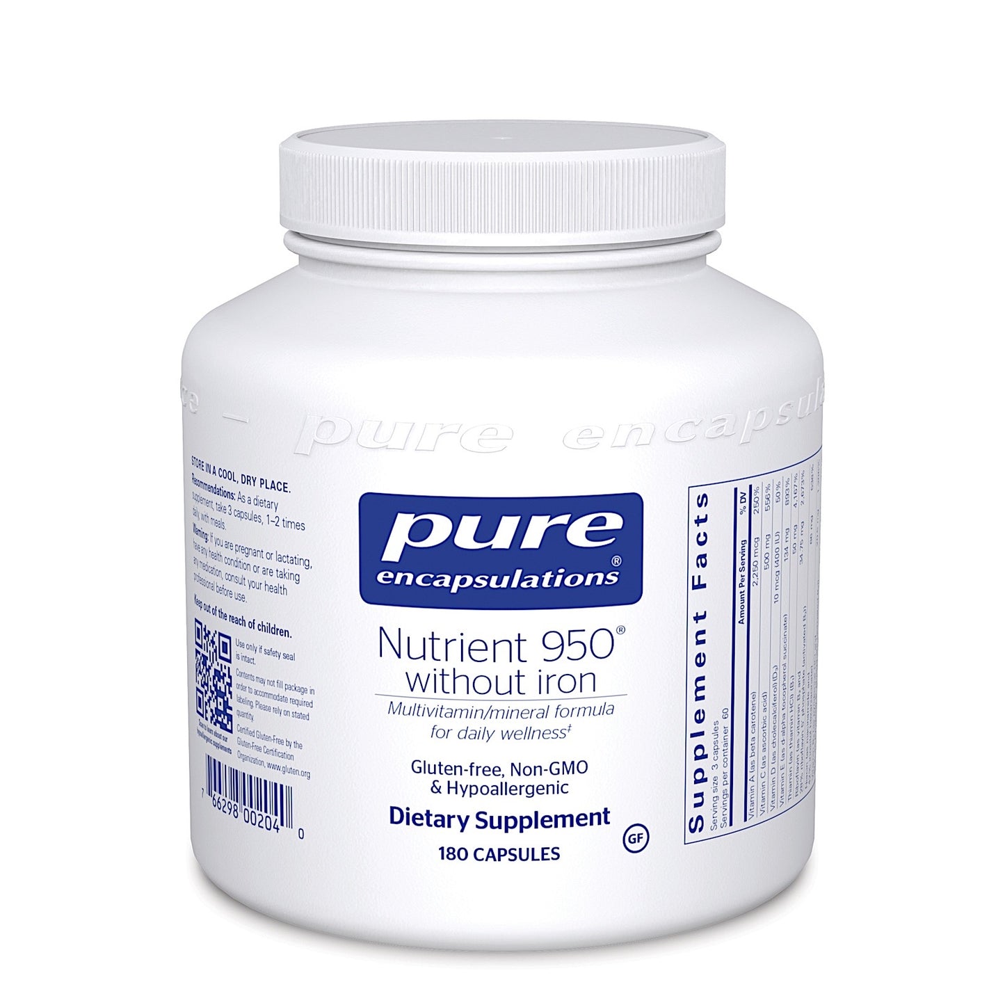 Pure Encapsulations, Nutrient 950 W/O Iron, 180 Capsules UPC 766298002040 | HiLife Vitamins