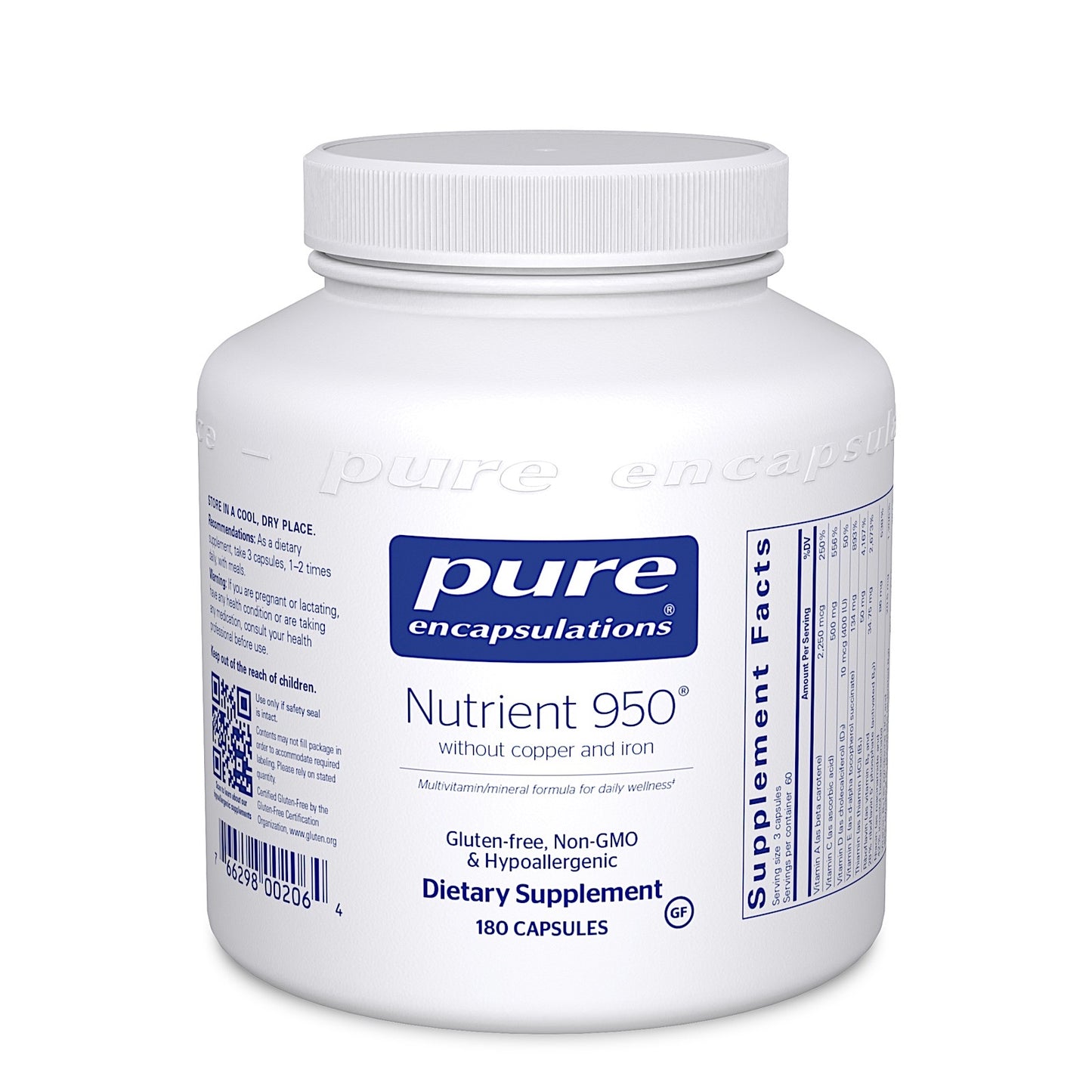 Pure Encapsulations, Nutrient 950 W/O copper & Iron, 180 Capsules UPC 766298002064 | HiLife Vitamins