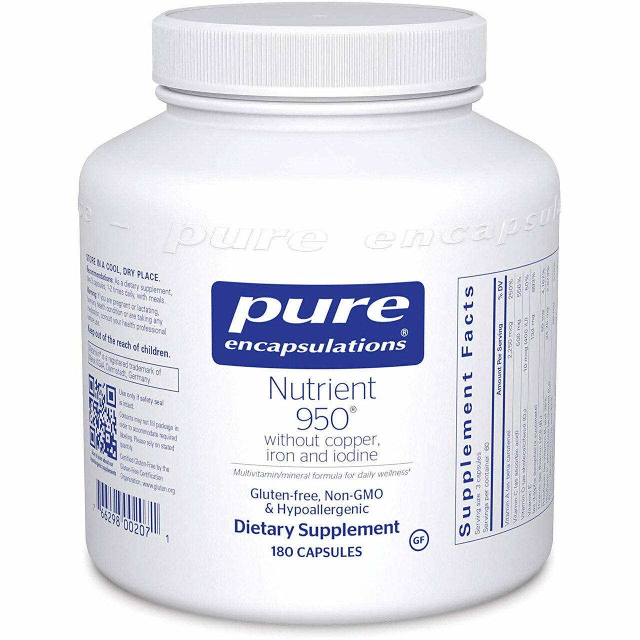 Pure Encapsulations, Nutrient 950 No CU, FE & Iodine, 180 Capsules UPC 766298002071 | HiLife Vitamins