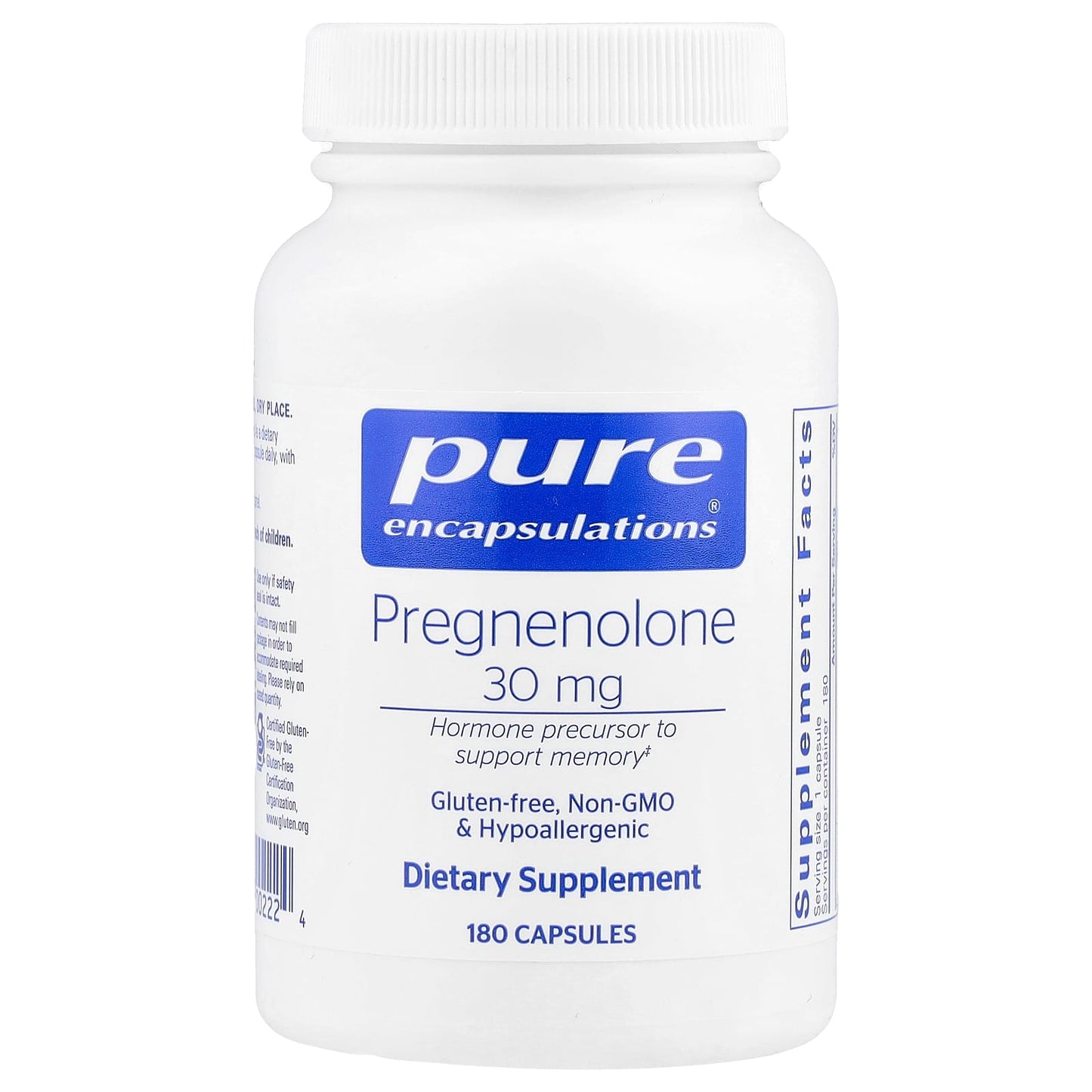 Pure Encapsulations, Pregnenolone 30 mg, 180 Capsules UPC 766298002224 | HiLife Vitamins