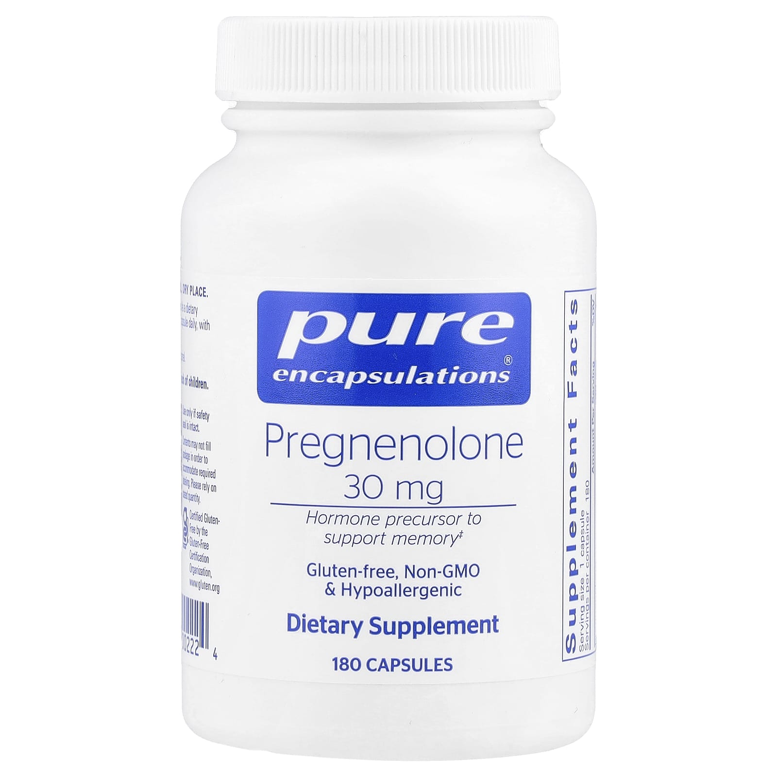 Pure Encapsulations, Pregnenolone 30 mg, 180 Capsules UPC 766298002224 | HiLife Vitamins