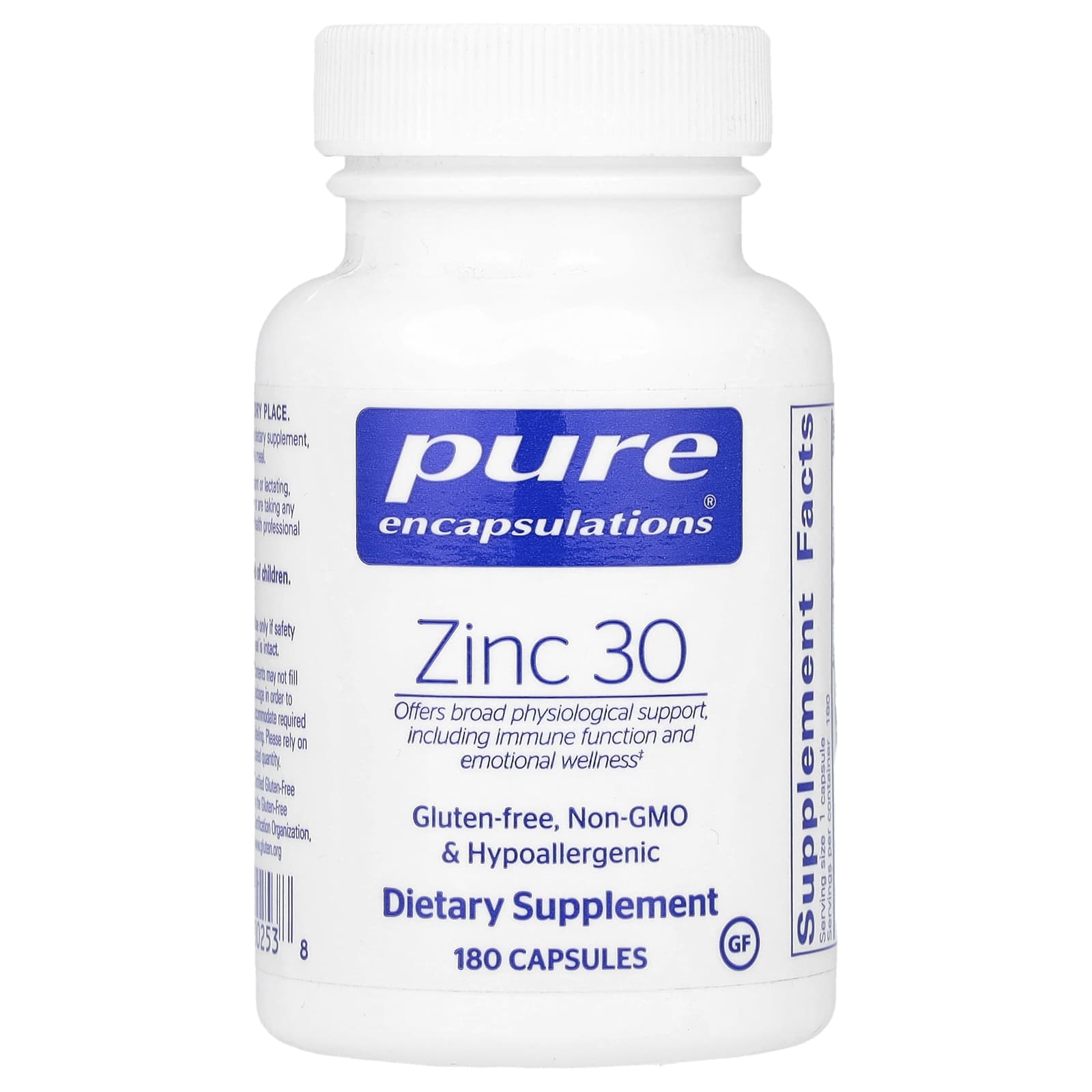Pure Encapsulations, Zinc 30, 180 Capsules UPC 766298002538 | HiLife Vitamins