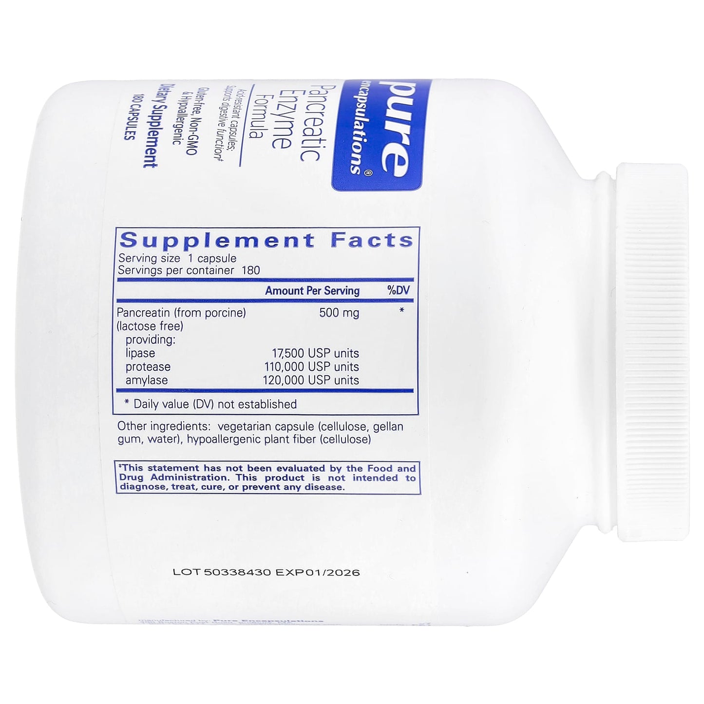Pure Encapsulations, Pancreatic Enzyme, 180 Capsules UPC 766298002590 | HiLife Vitamins