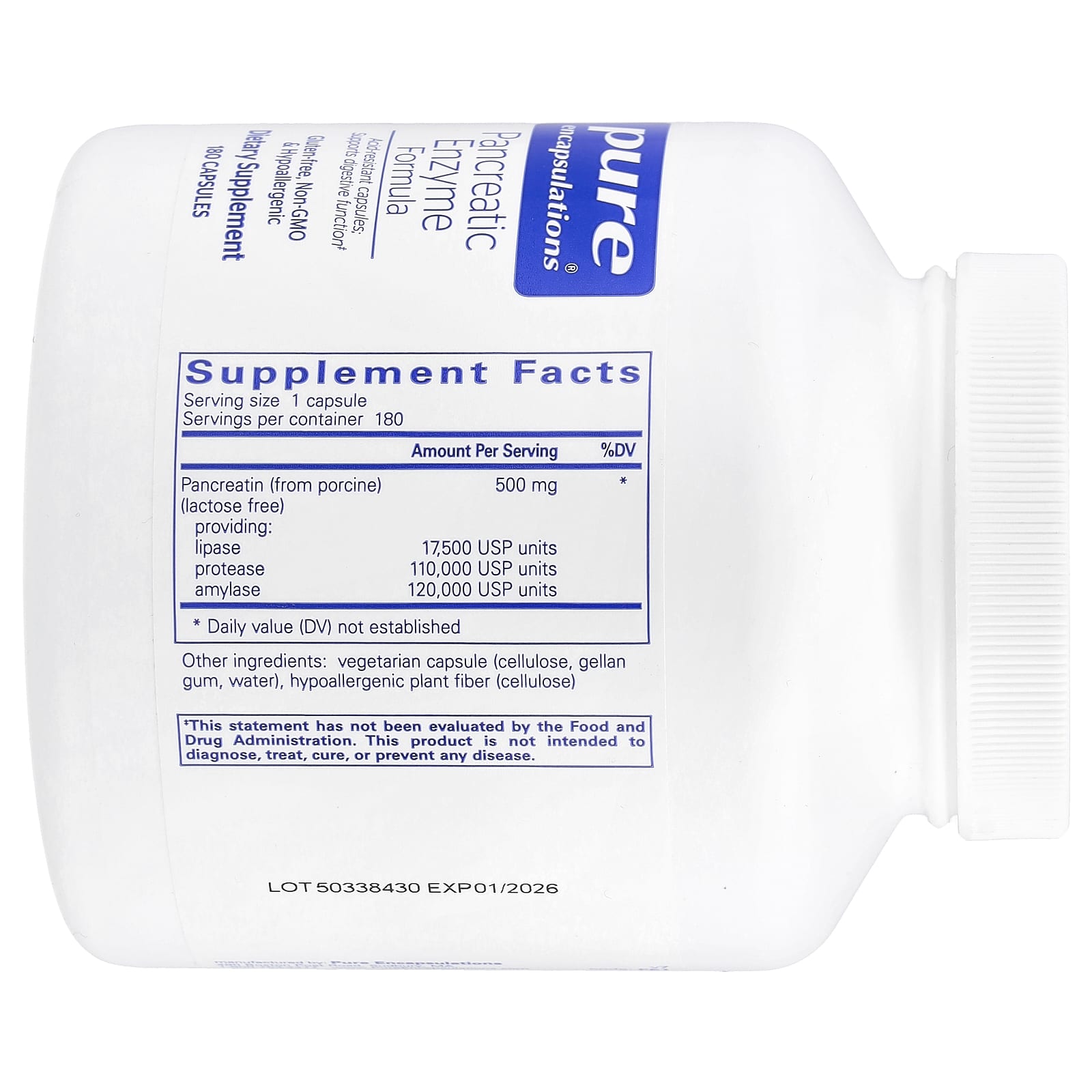 Pure Encapsulations, Pancreatic Enzyme, 180 Capsules UPC 766298002590 | HiLife Vitamins