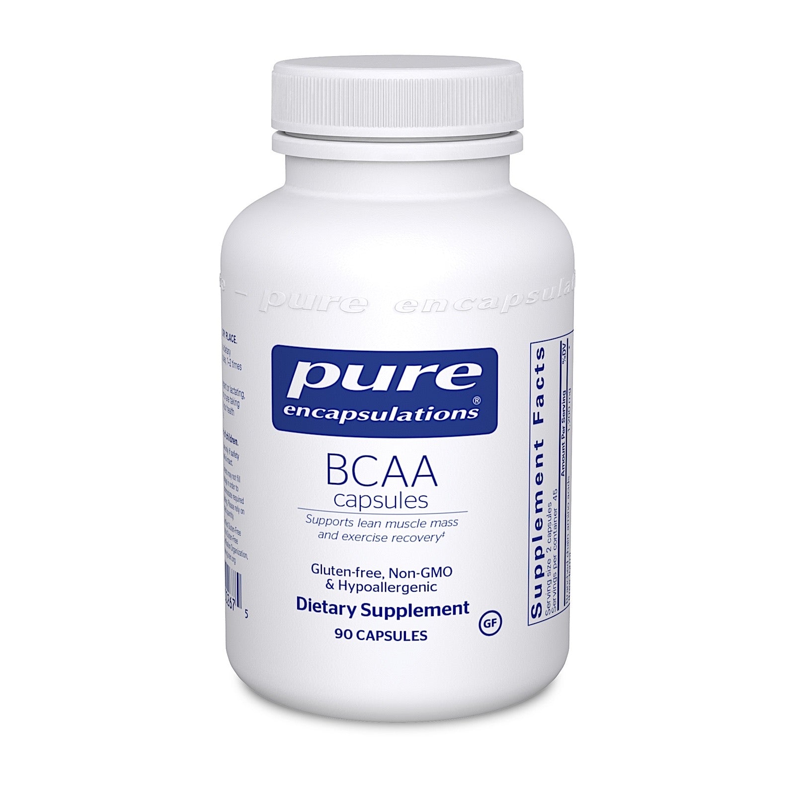 Pure Encapsulations, BCAA Capsules 600 mg, 90 Capsules UPC 766298002675 | HiLife Vitamins