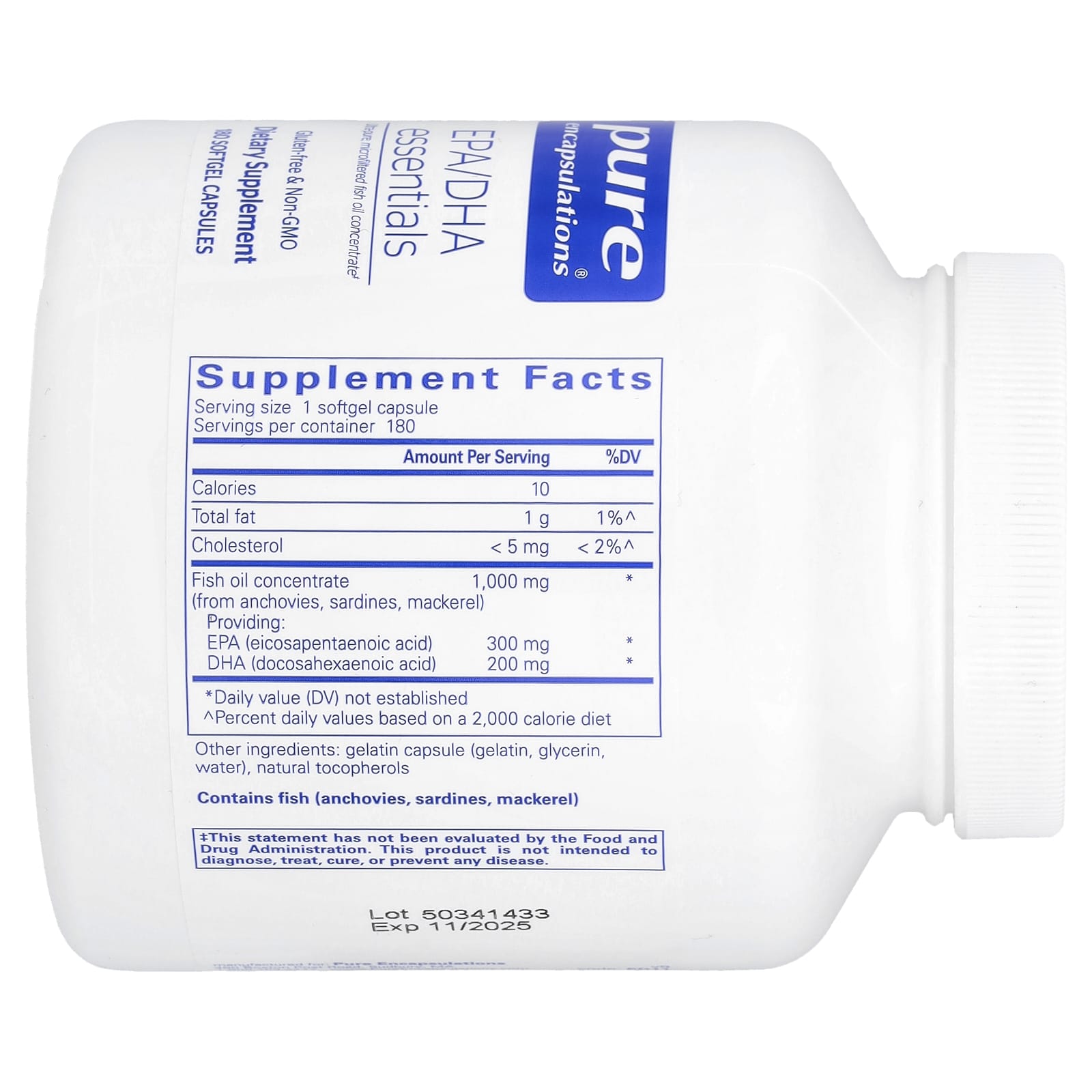 Pure Encapsulations, EPA/DHA Essentials, 180 Softgel Capsules UPC 766298002828 | HiLife Vitamins
