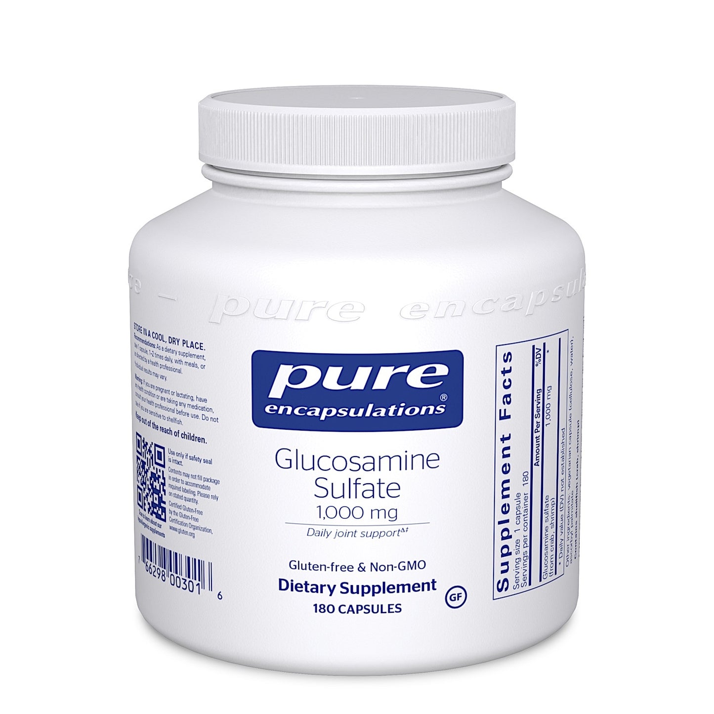 Pure Encapsulations, Glucosamine Sulfate 1,000 mg, 180 Capsules UPC 766298003016 | HiLife Vitamins