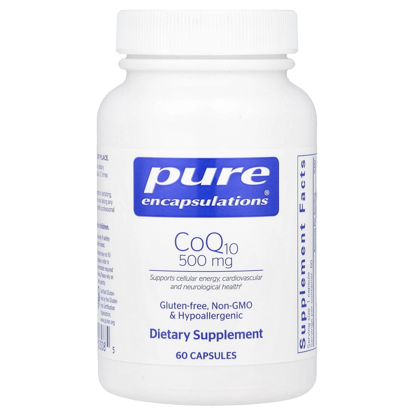 Pure Encapsulations, CoQ10 500 mg, 60 Capsules UPC 766298003085 | HiLife Vitamins