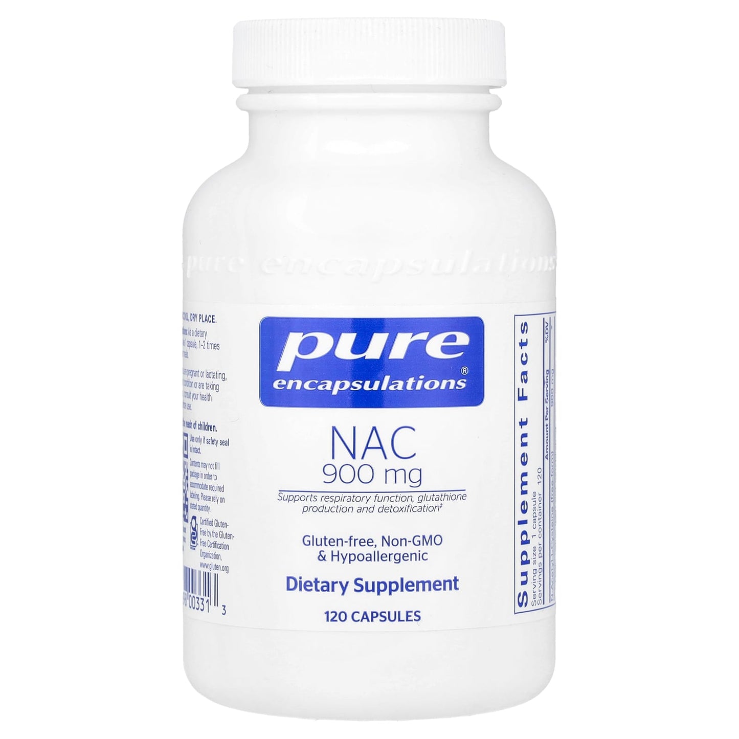 Pure Encapsulations, NAC 900 mg, 120 Capsules UPC 766298003313 | HiLife Vitamins