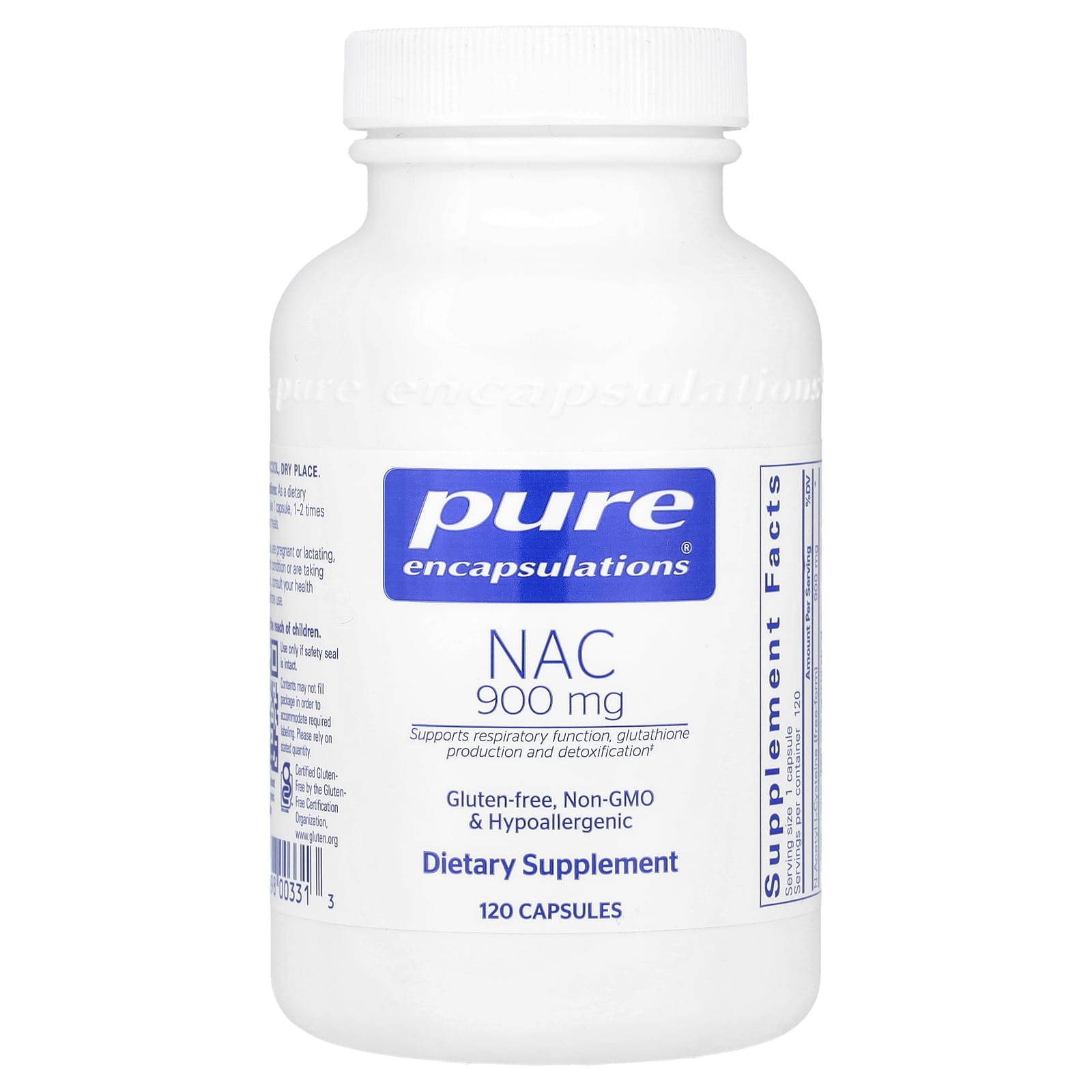 Pure Encapsulations, NAC 900 mg, 120 Capsules UPC 766298003313 | HiLife Vitamins