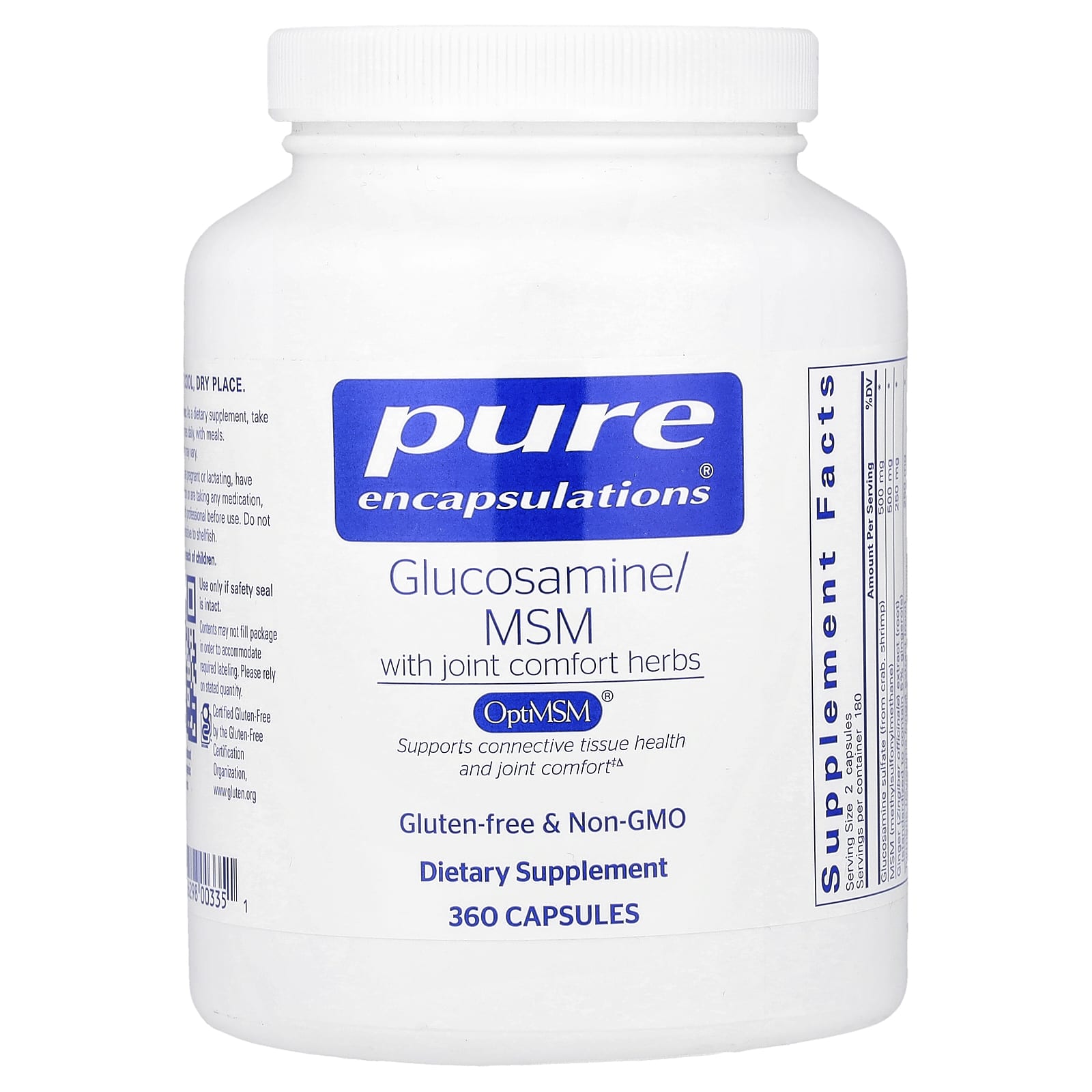 Pure Encapsulations, Glucosamine/MSM with joint comfort herbs, 180 Capsules UPC 766298003351 | Hilife Vitamins