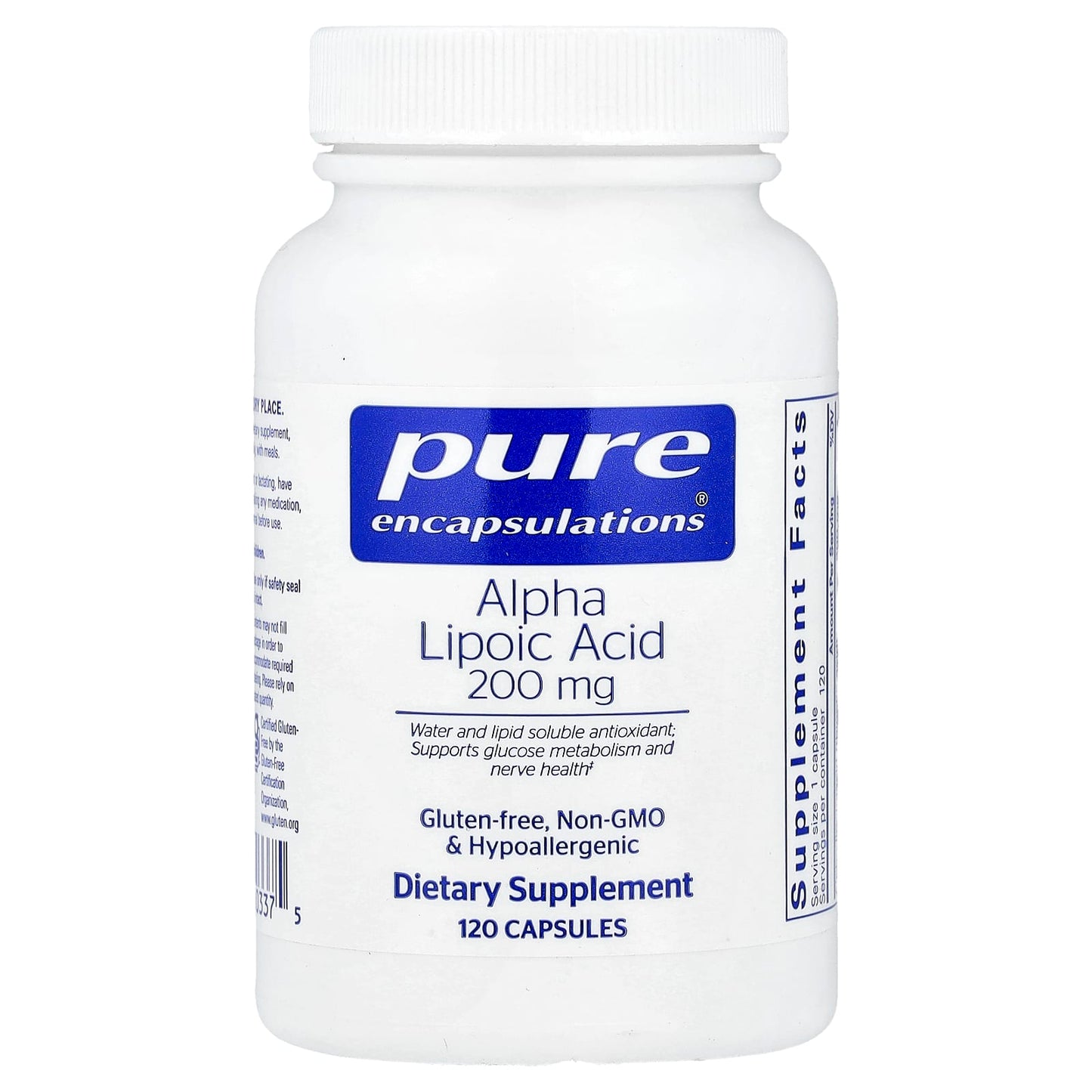 Pure Encapsulations, Alpha Lipoic Acid, 200 mg, 120 Capsules UPC 766298003375 | HiLife Vitamins