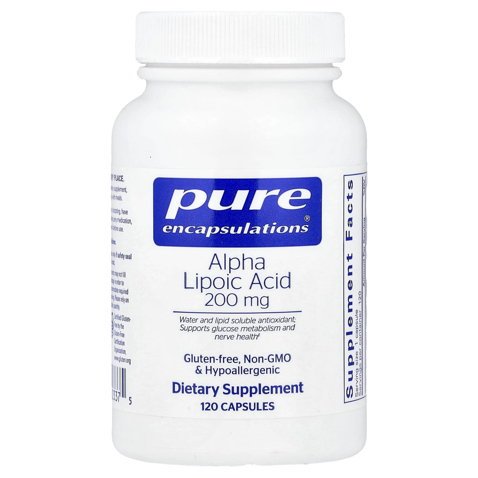 Pure Encapsulations, Alpha Lipoic Acid, 200 mg, 120 Capsules UPC 766298003375 | HiLife Vitamins