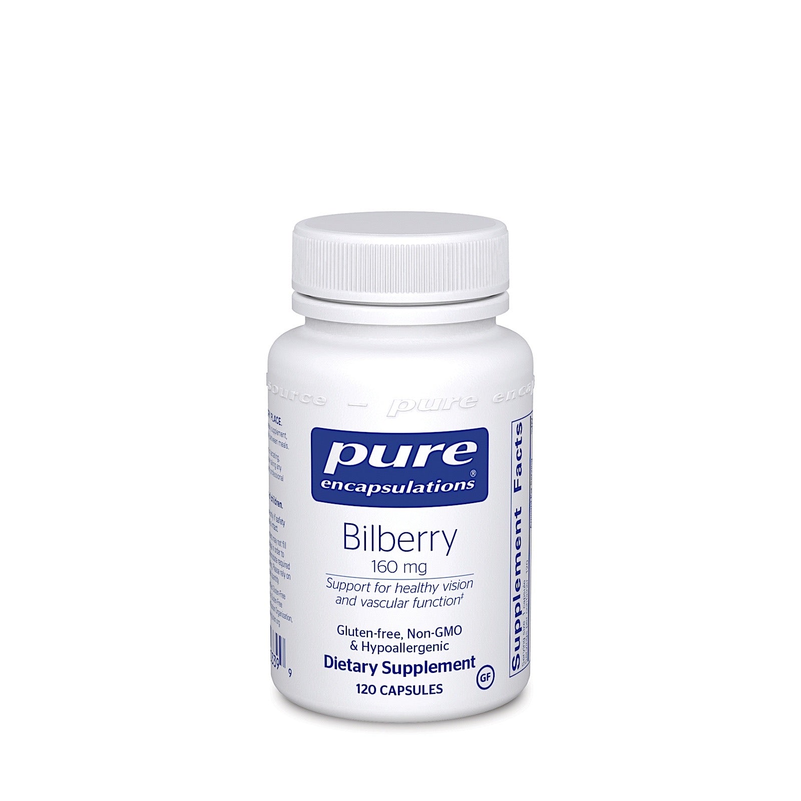Pure Encapsulations, Bilberry 160 mg, 120 Capsules UPC 766298003399 | HiLife Vitamins