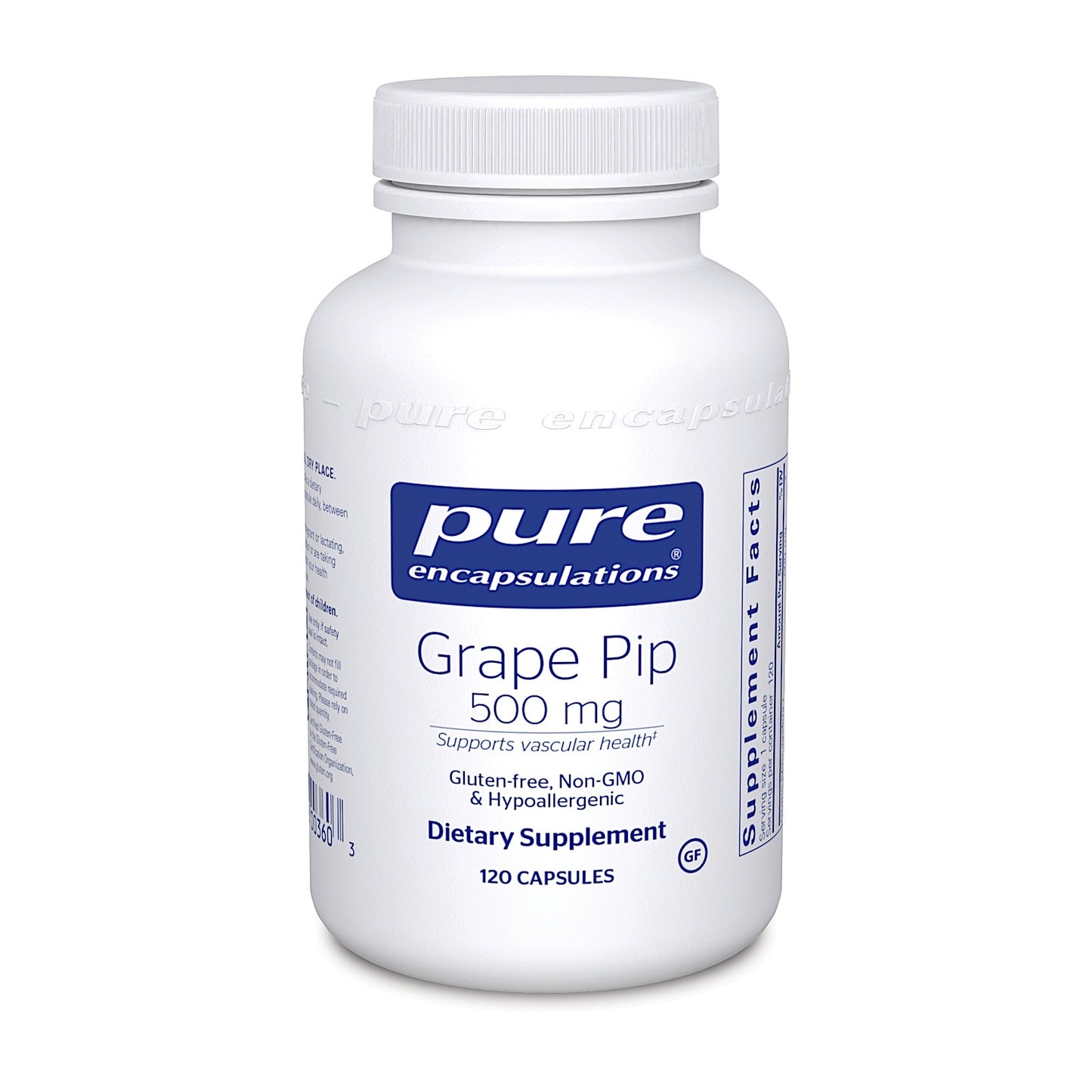 Pure Encapsulations, Grape Pip 500 mg, 120 Capsules UPC 766298003603 | HiLife Vitamins