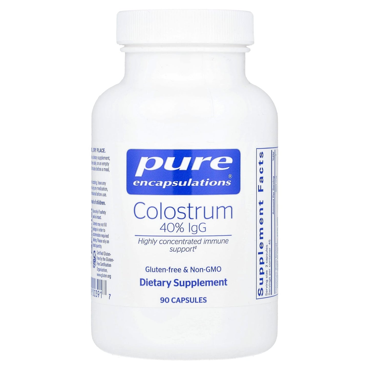 Pure Encapsulations, Colostrum 450 mg, 90 Capsules UPC 766298003917 | HiLife Vitamins