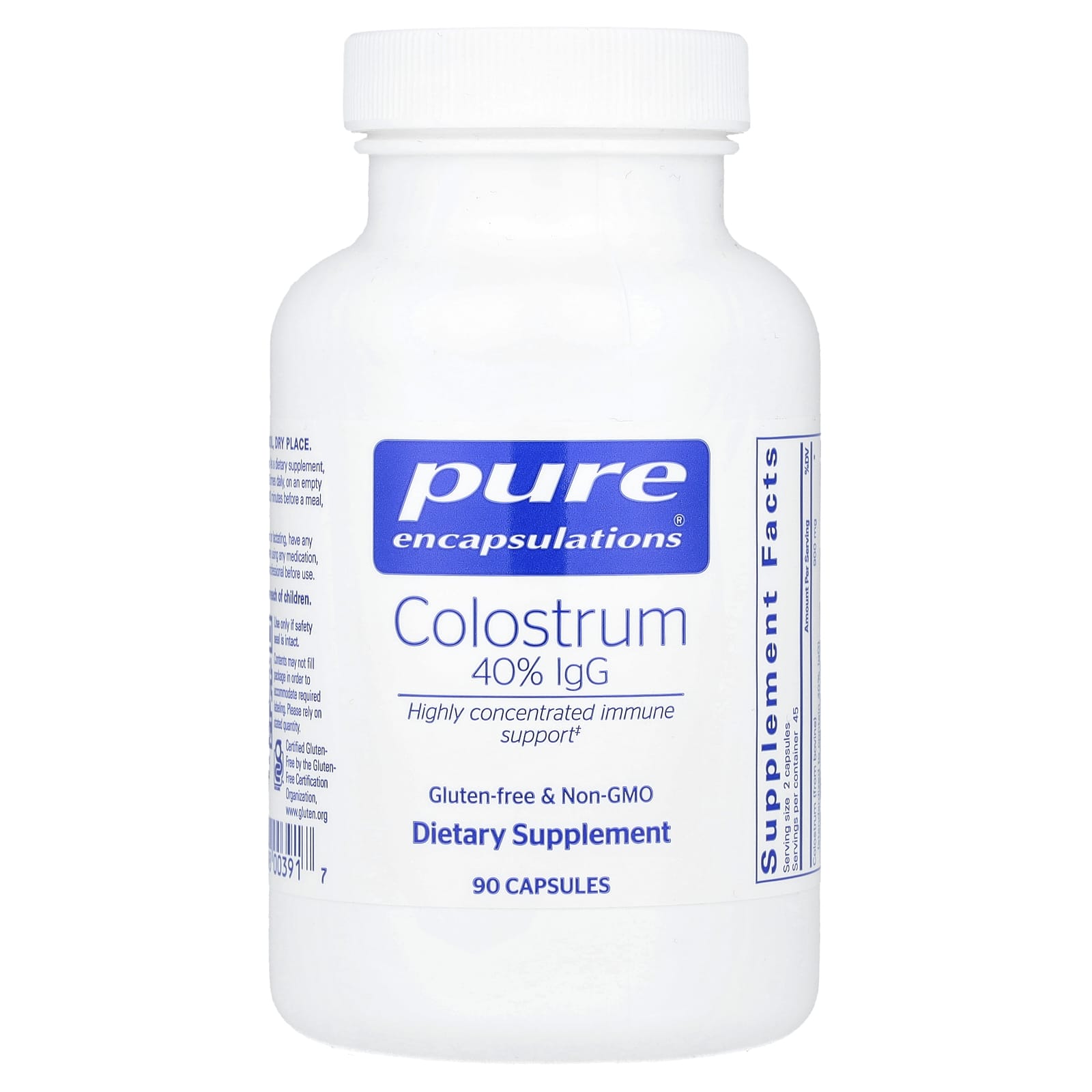 Pure Encapsulations, Colostrum 450 mg, 90 Capsules UPC 766298003917 | HiLife Vitamins