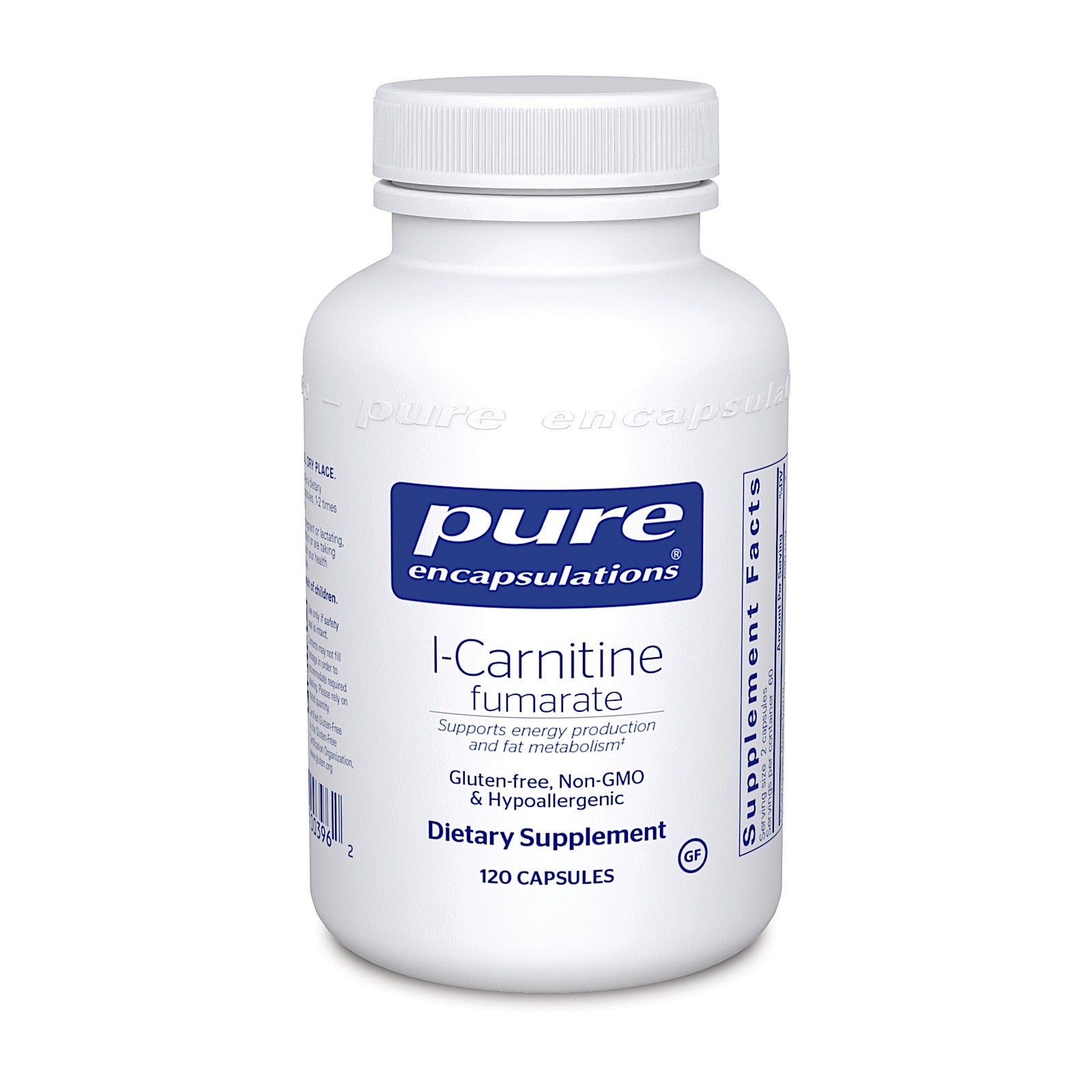 Pure Encapsulations, L- Carnitine Fumarate, 120 Capsules UPC 766298003962 | HiLife Vitamins